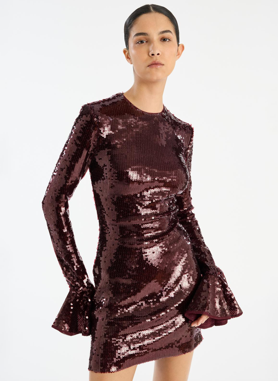 Sequined midi dress with round neck ROTATE Brown