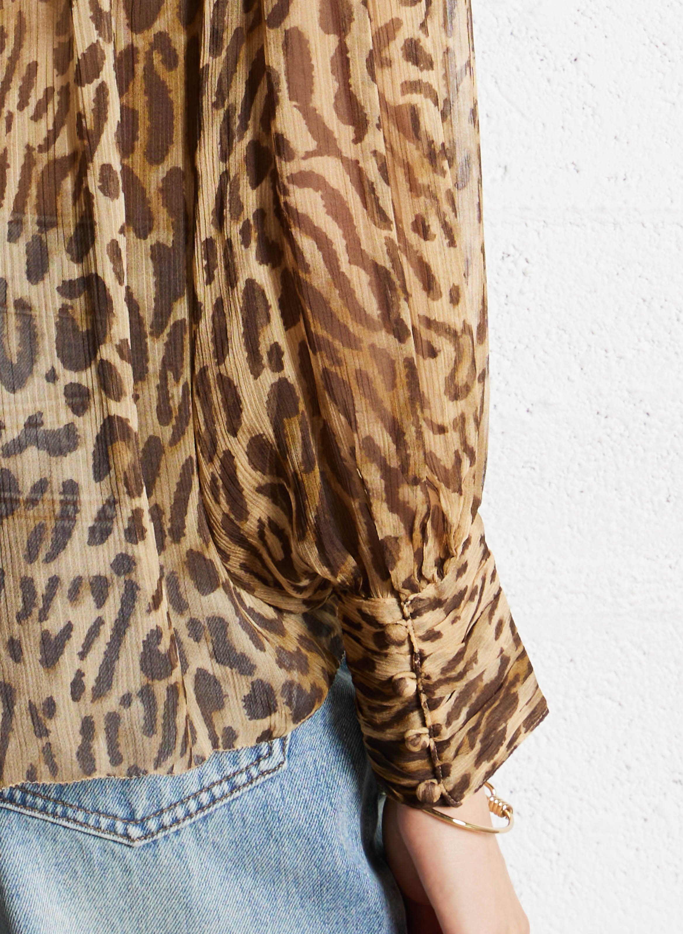 Weite transparente bedruckte Bluse SUNCOO Beige