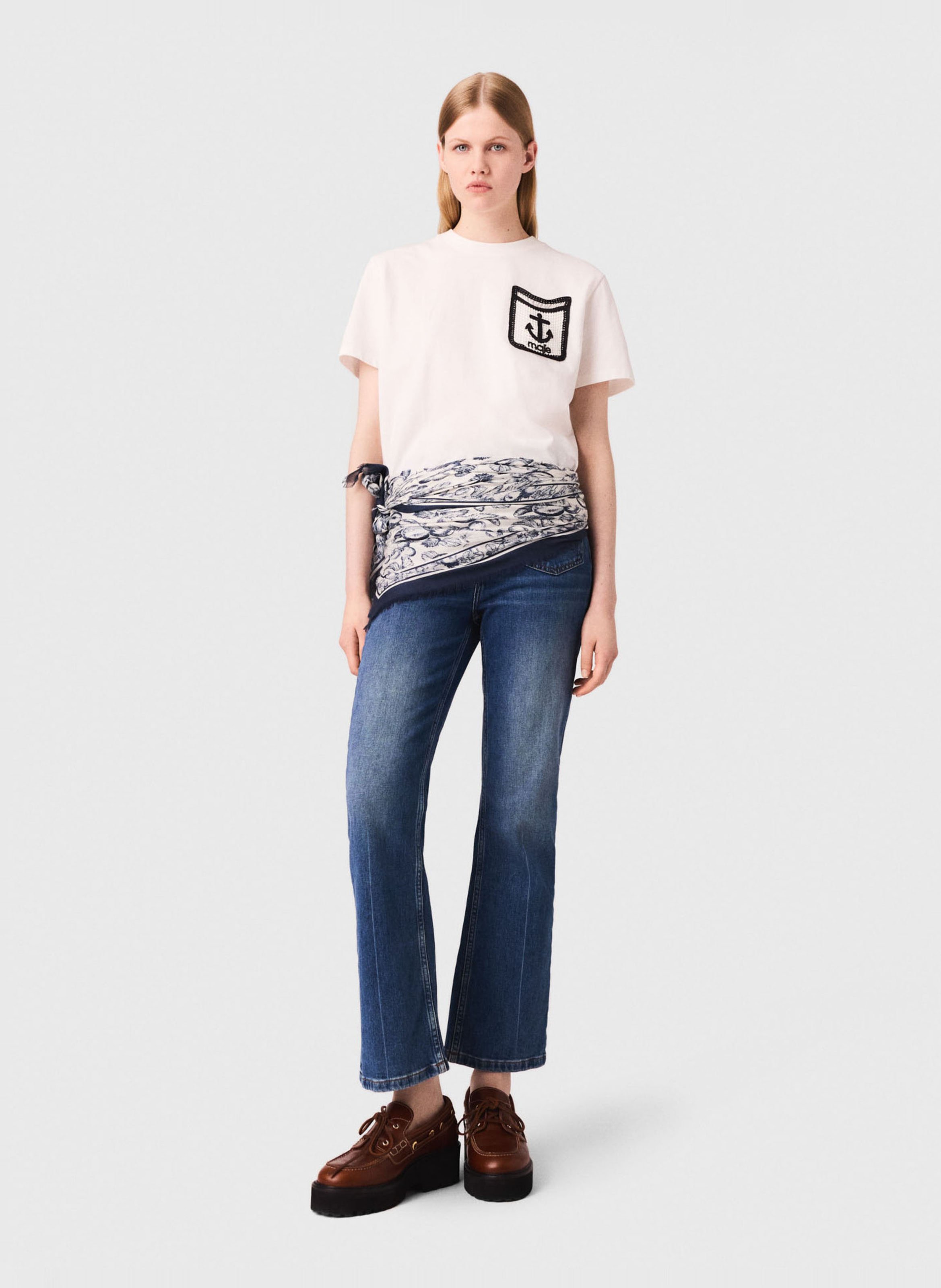 Tee-shirt col rond en coton MAJE Blanc