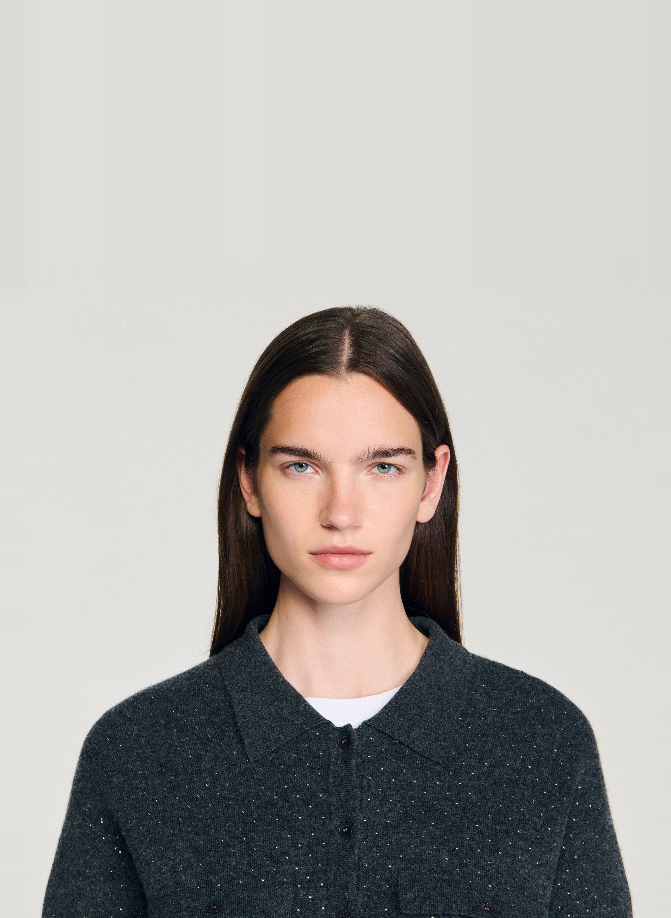 Cardigan droit col classique  SANDRO Gris