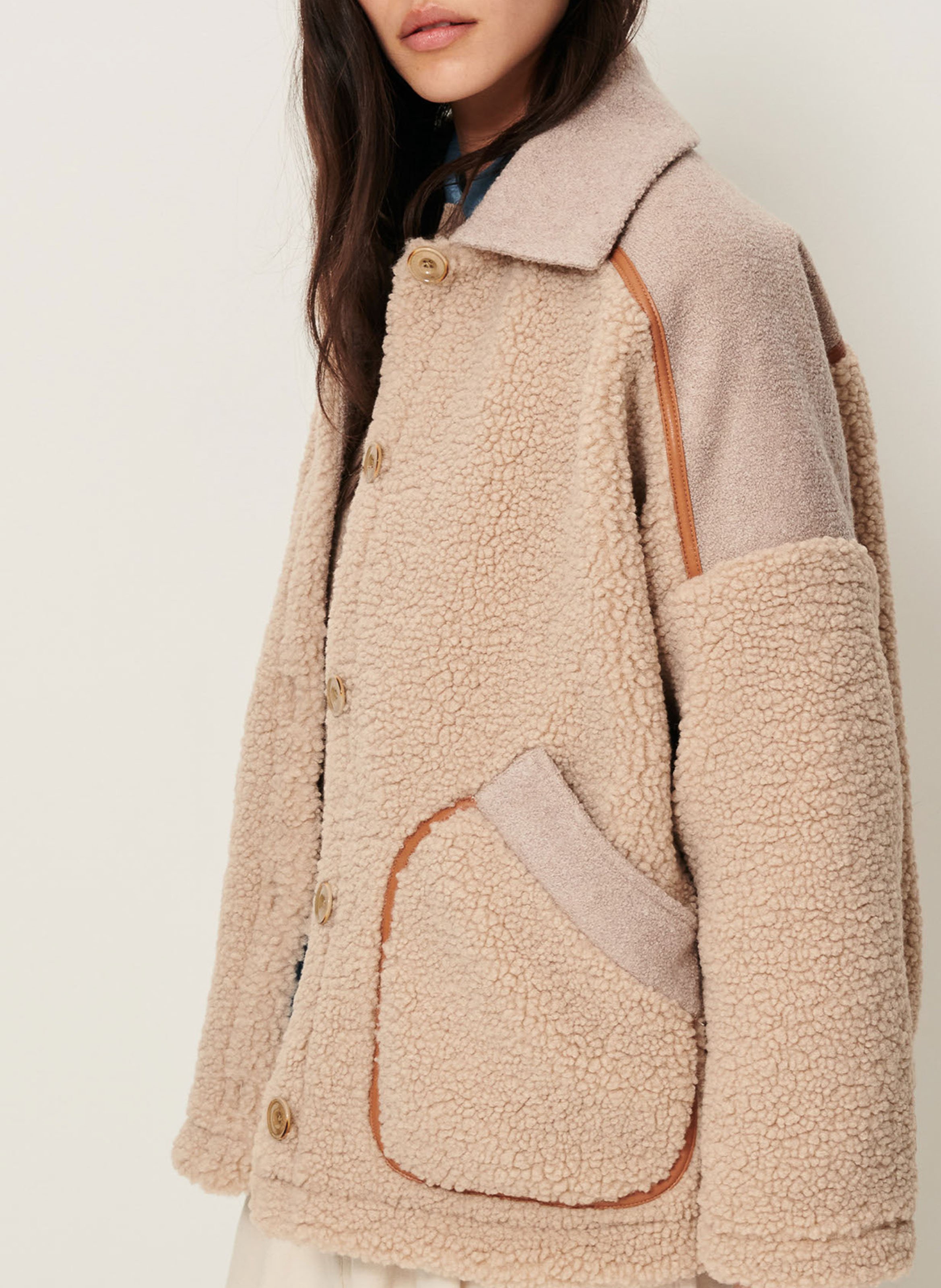 Veste oversize en laine mélangée SESSUN Beige