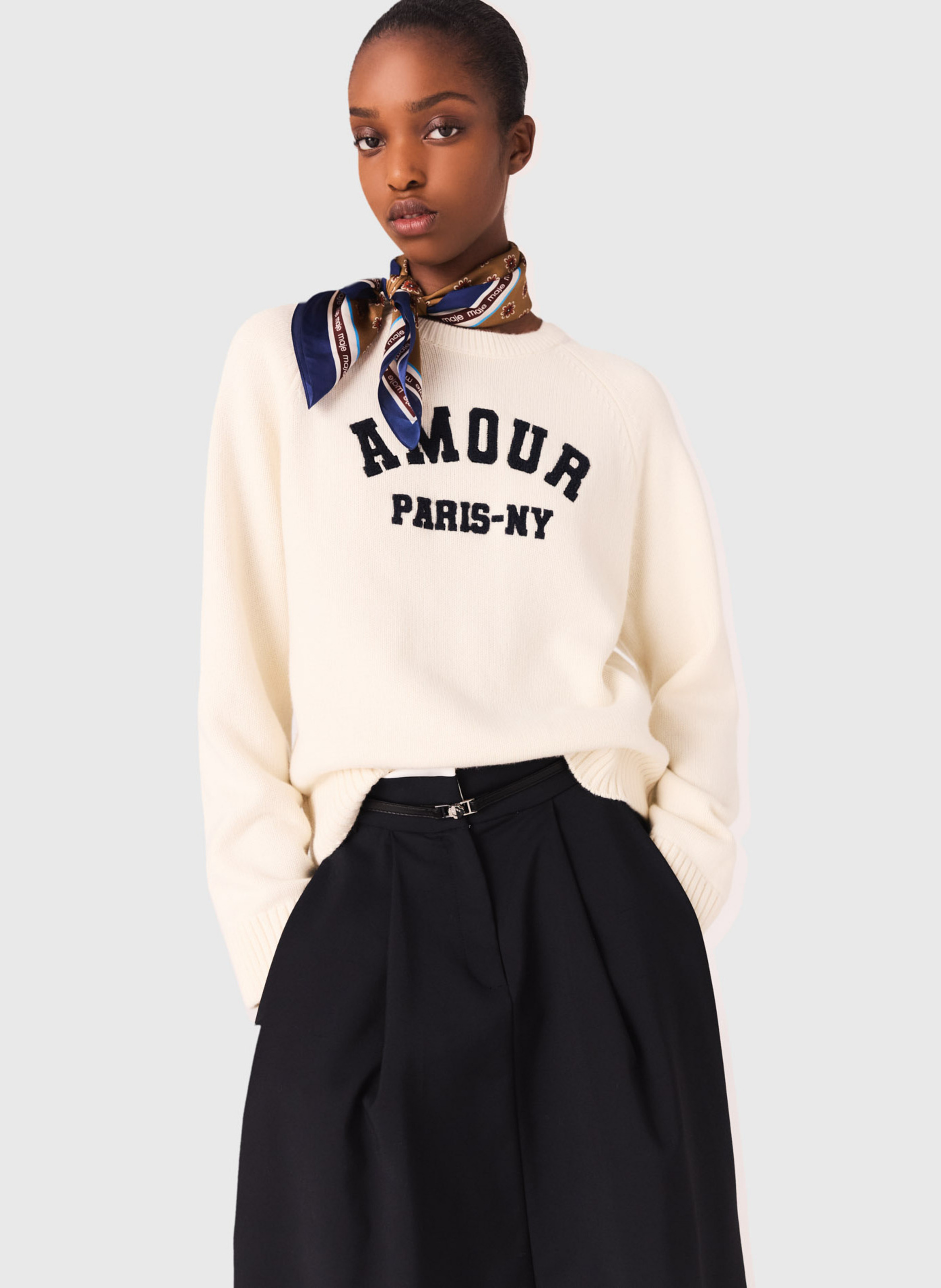 Sweat col rond en laine mélangée MAJE Beige