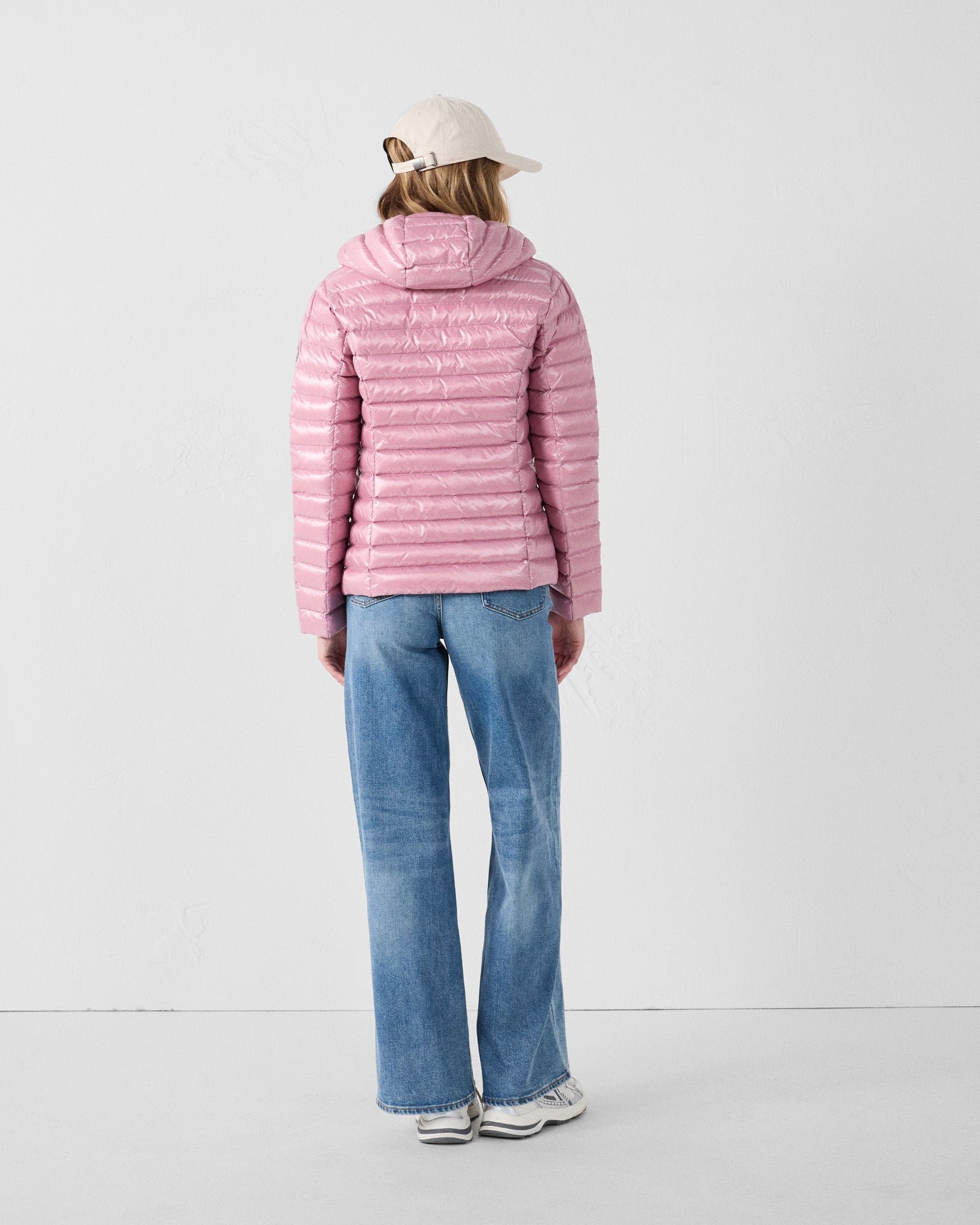 Shiny hooded light down jacket Cloe Pink