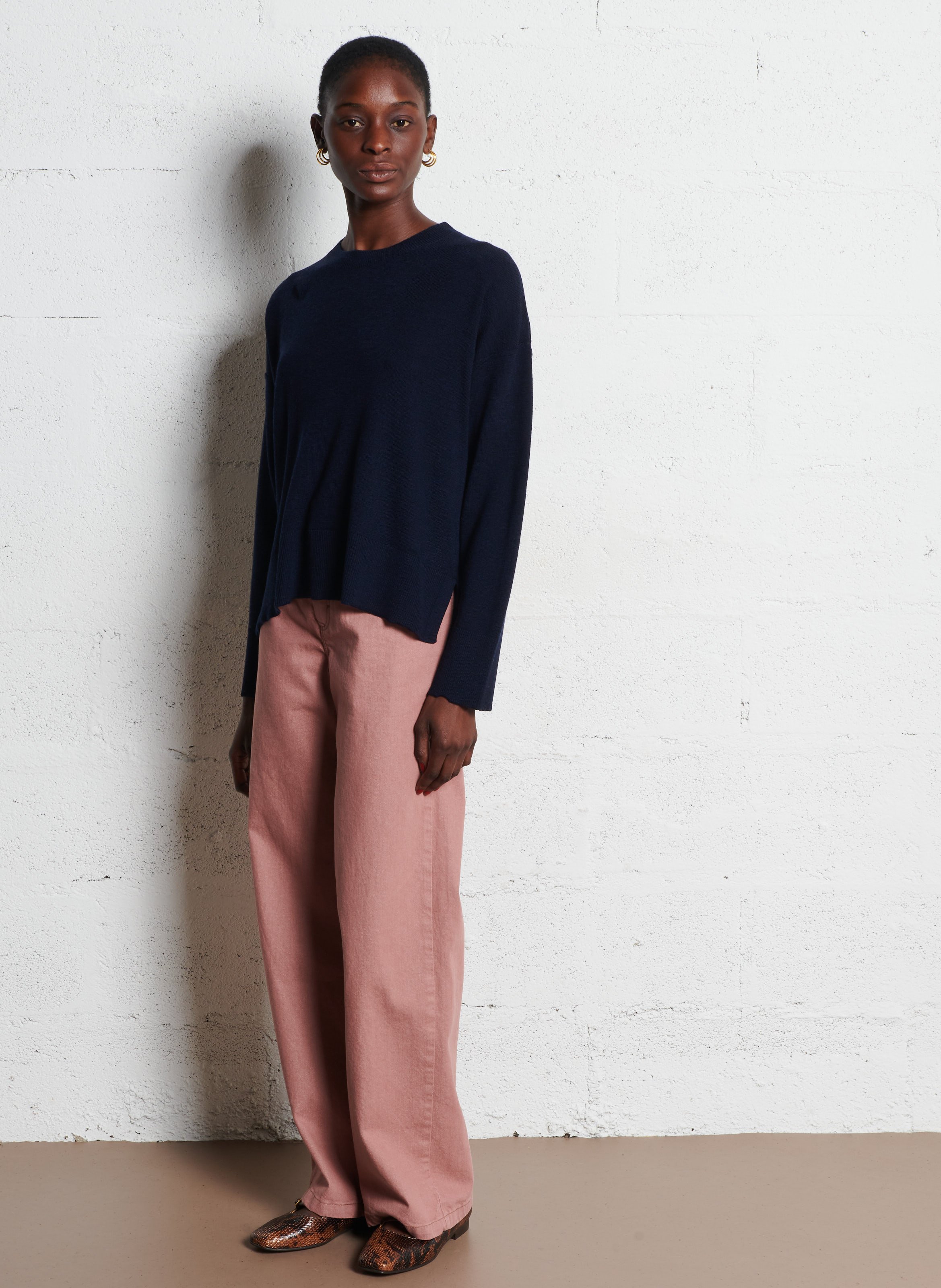 Pull ample col rond en laine et cachemire MAISON ANJE Prune