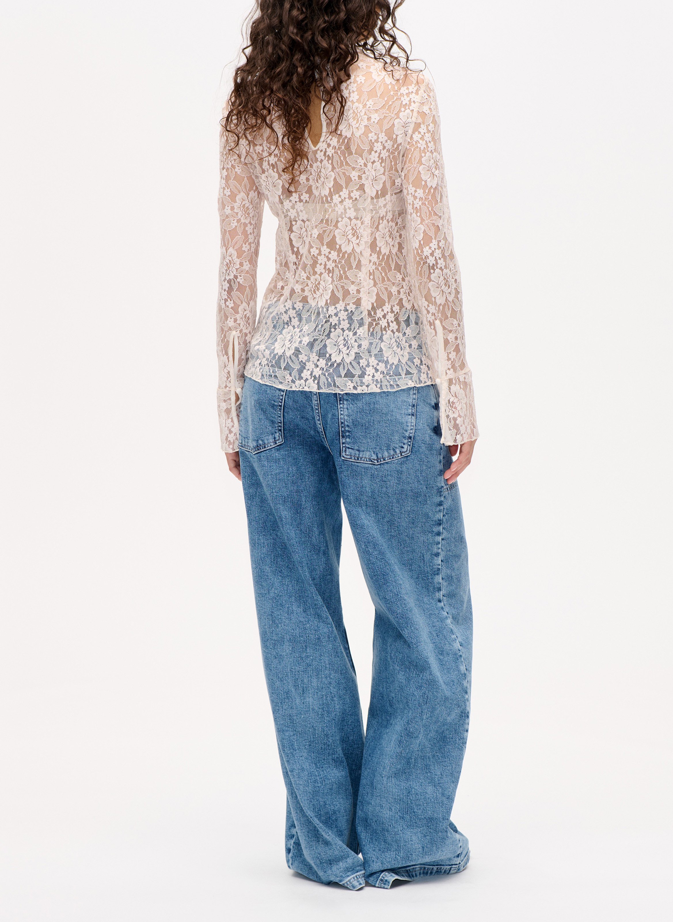 Straight lace top with high neck BAUM UND PFERDGARTEN Beige