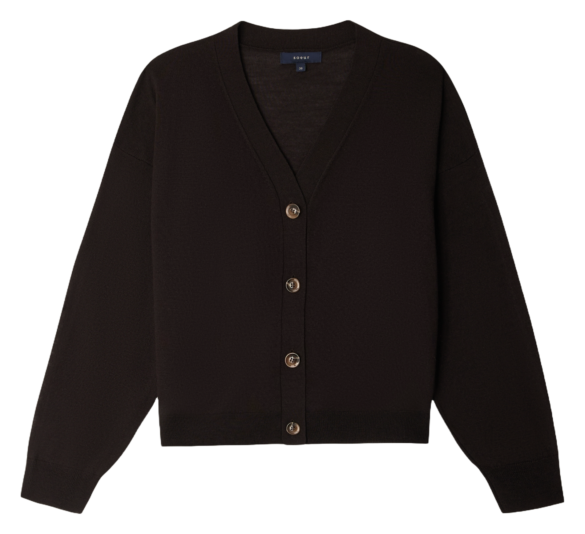 Cardigan à col V en laine  SOEUR Marron