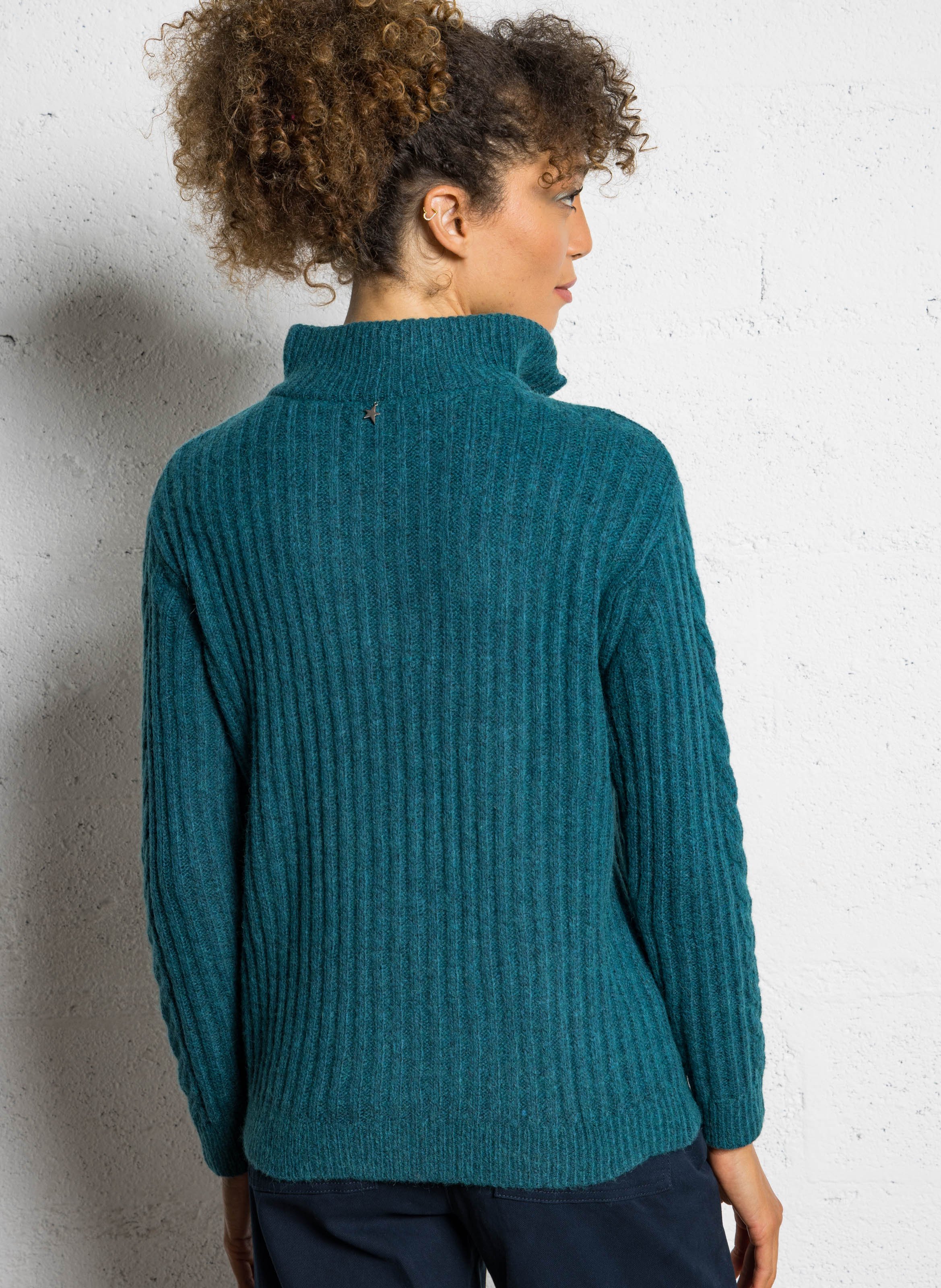 Pull droit col montant en maille SUD EXPRESS Bleu