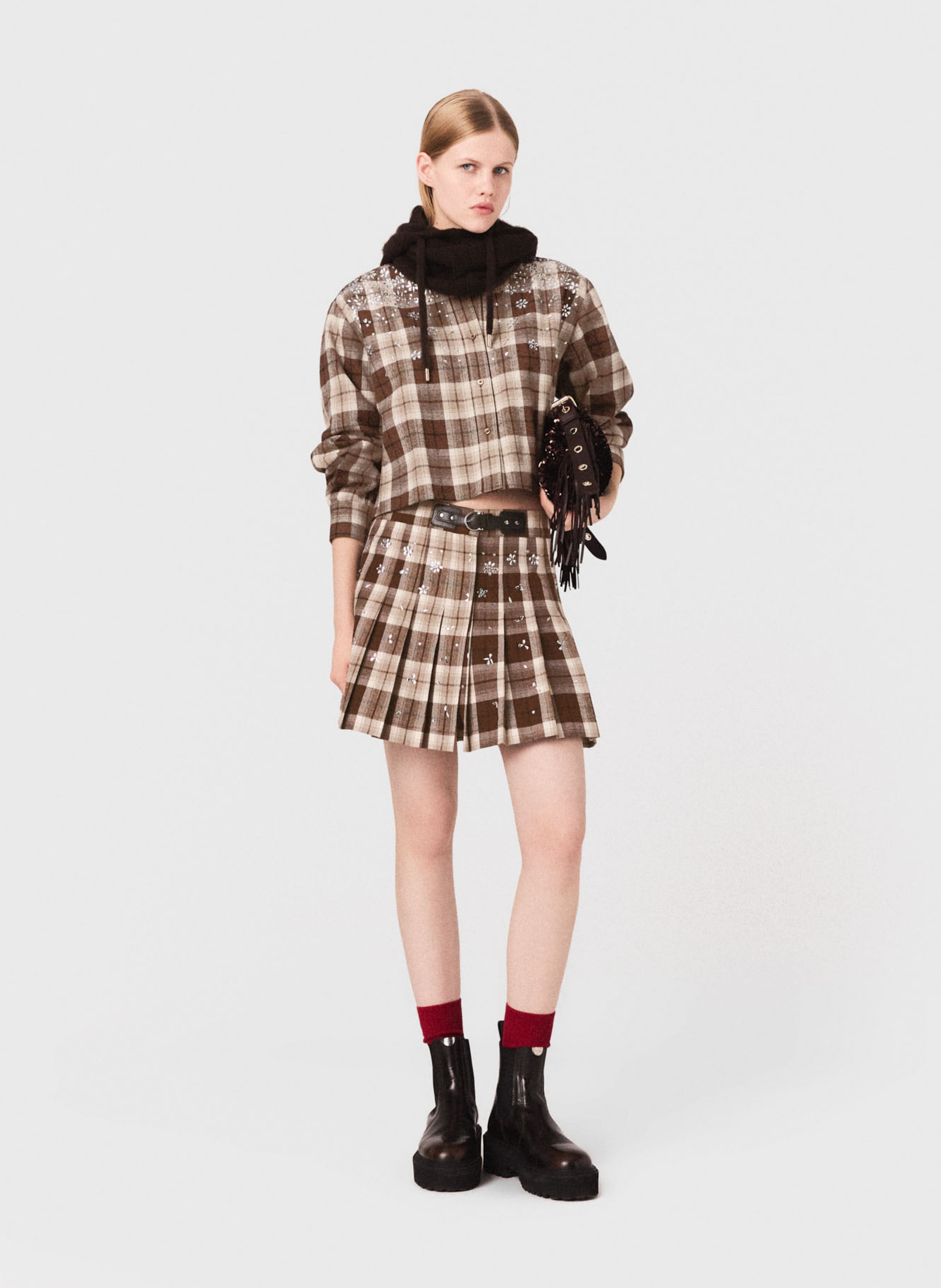 Chemise col classique en coton mélangé MAJE Marron