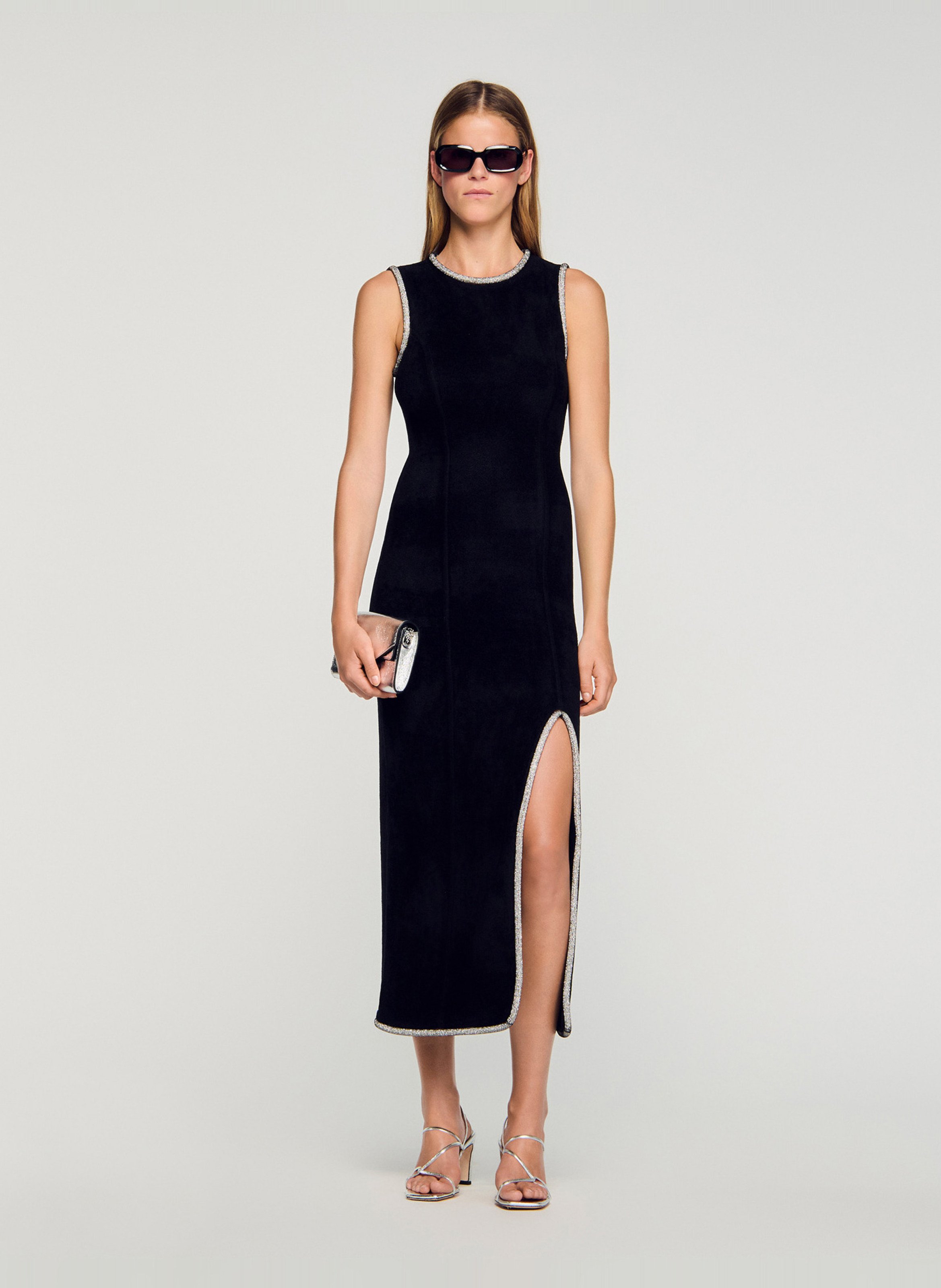 Robe longue droite col rond SANDRO Noir