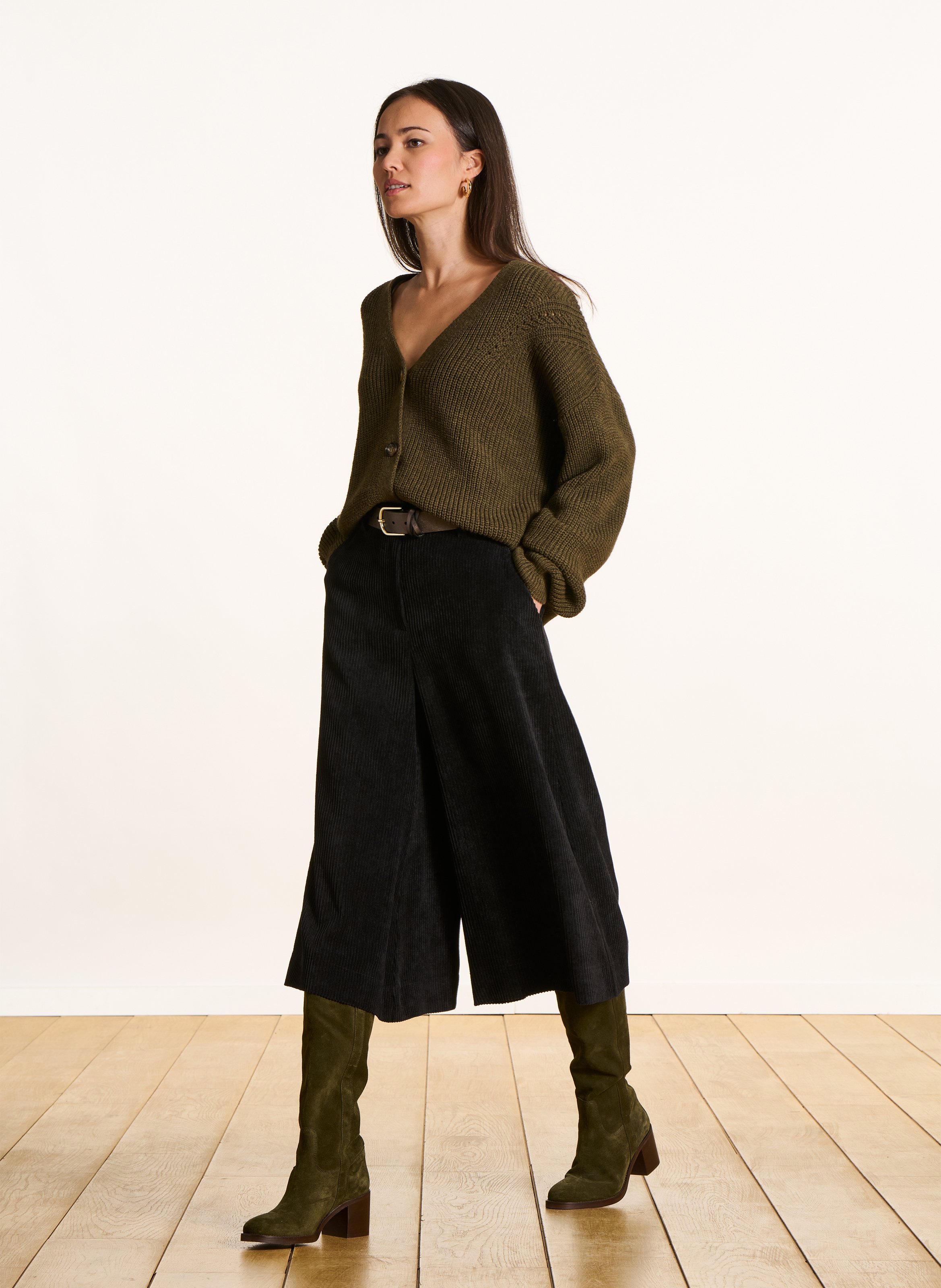 Wide-leg corduroy Bermuda shorts LA FEE MARABOUTEE Black