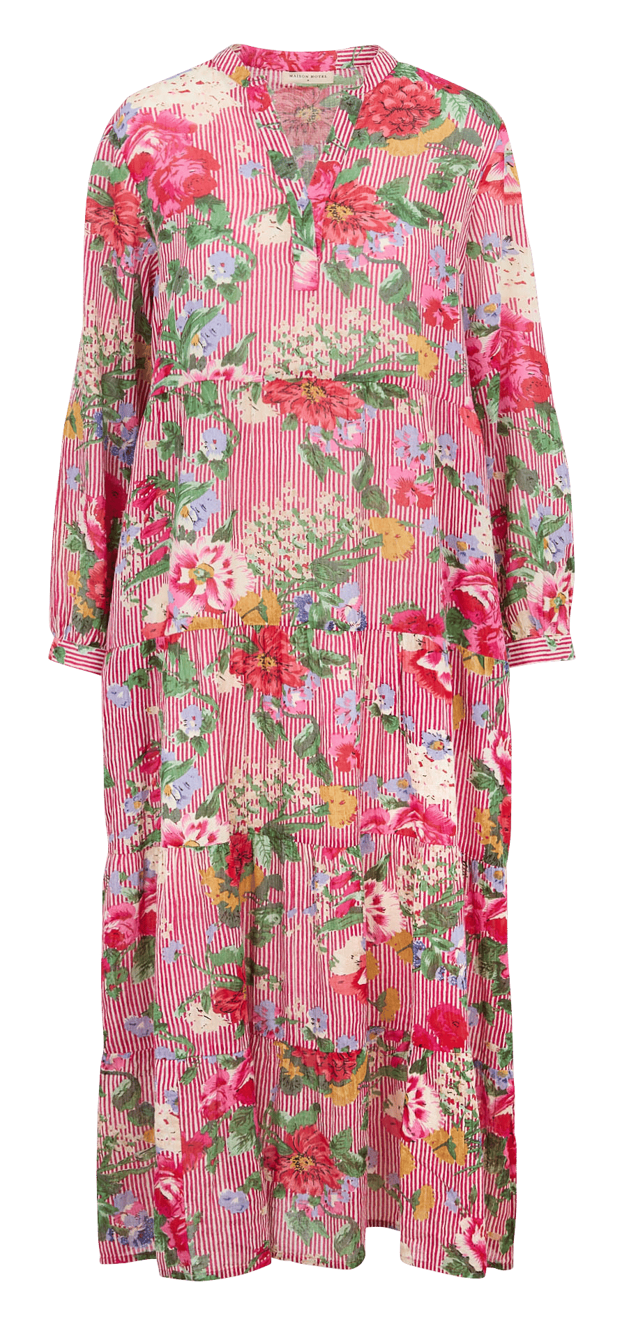 Maxikleid aus Baumwolle mit Henley-Ausschnitt und Print MAISON HOTEL Rot