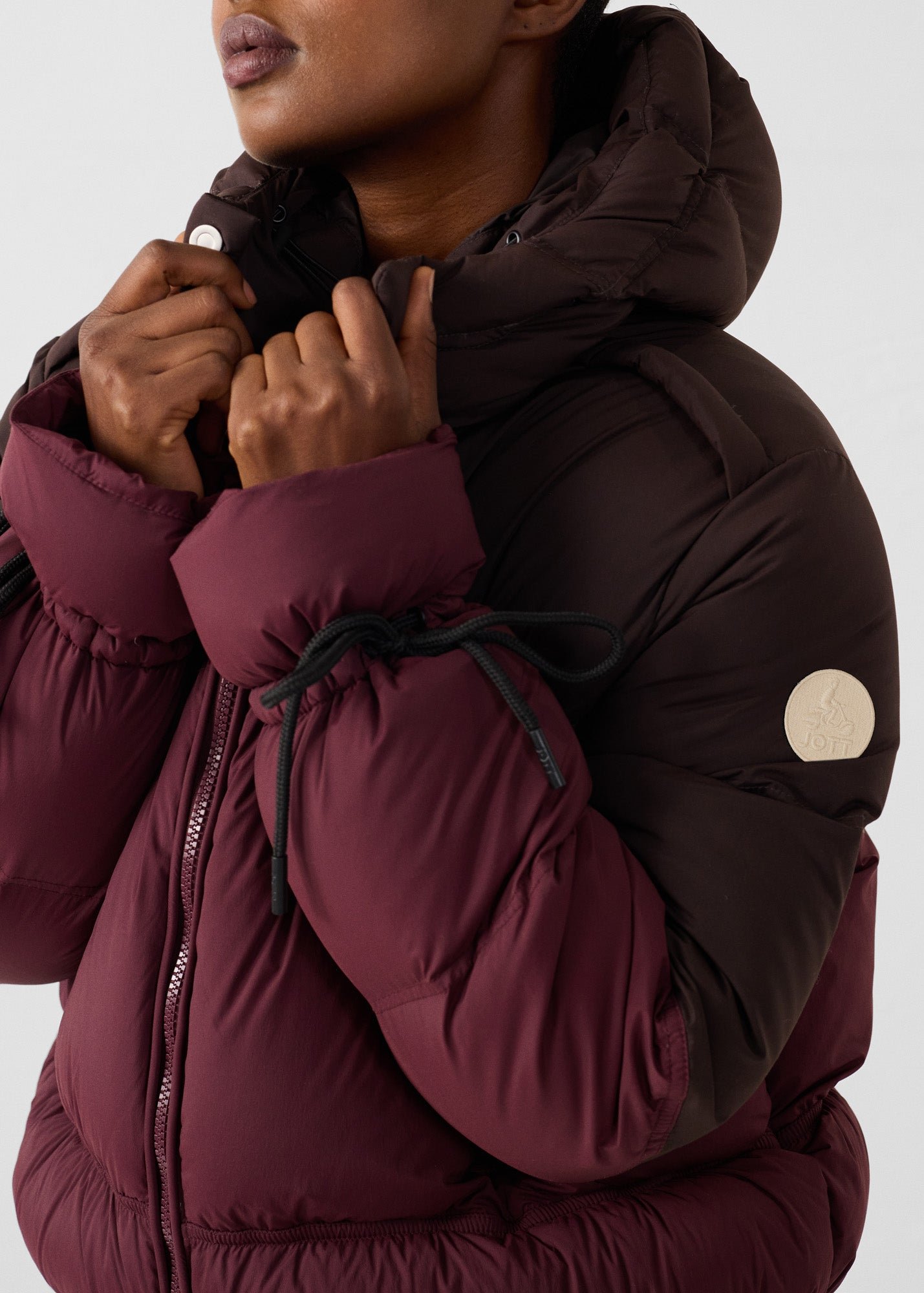Extreme cold weather puffer jacket in colorblock design JOTT Pink