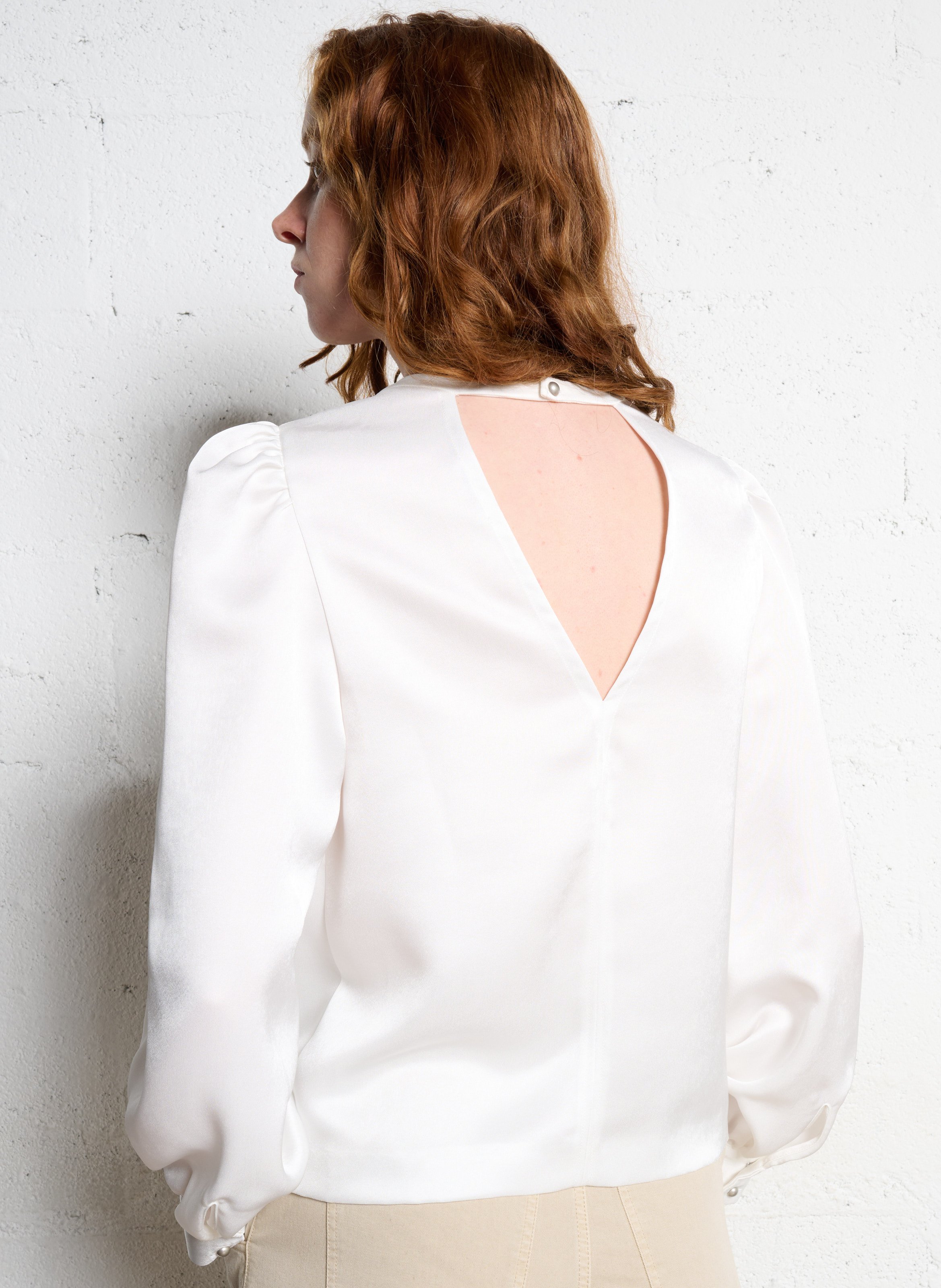 Satijnen recht model top met ronde hals IKKS Wit