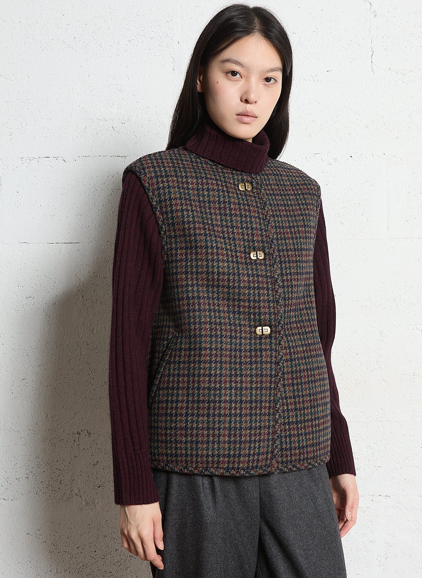 Straight round neck plaid jacket MAISON 123 Purple