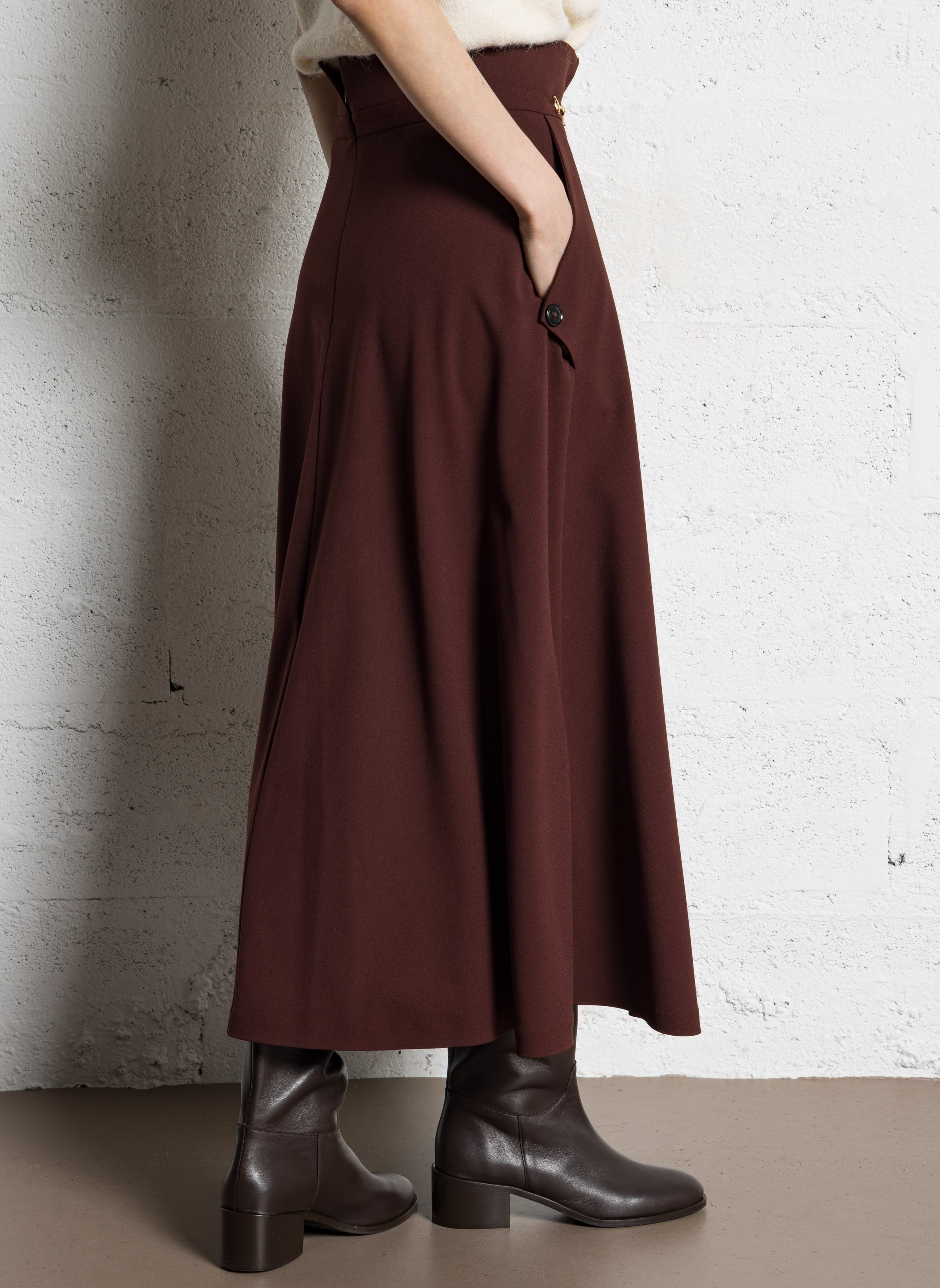 Jupe ample unie à plis BERENICE Prune