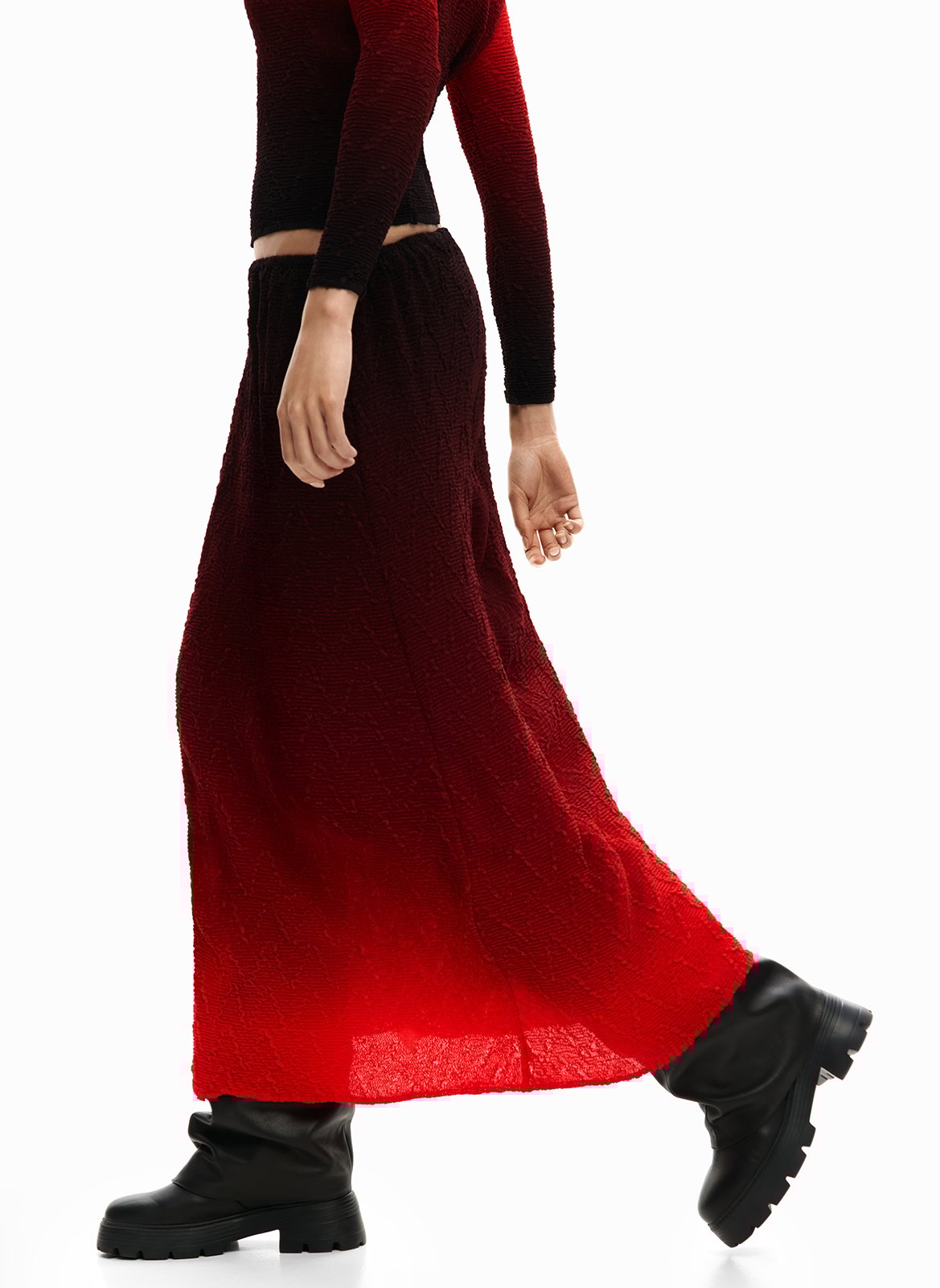 <Rock mit ausgestelltem Schnitt aus strukturiertem Stoff</p> DESIGUAL Rot