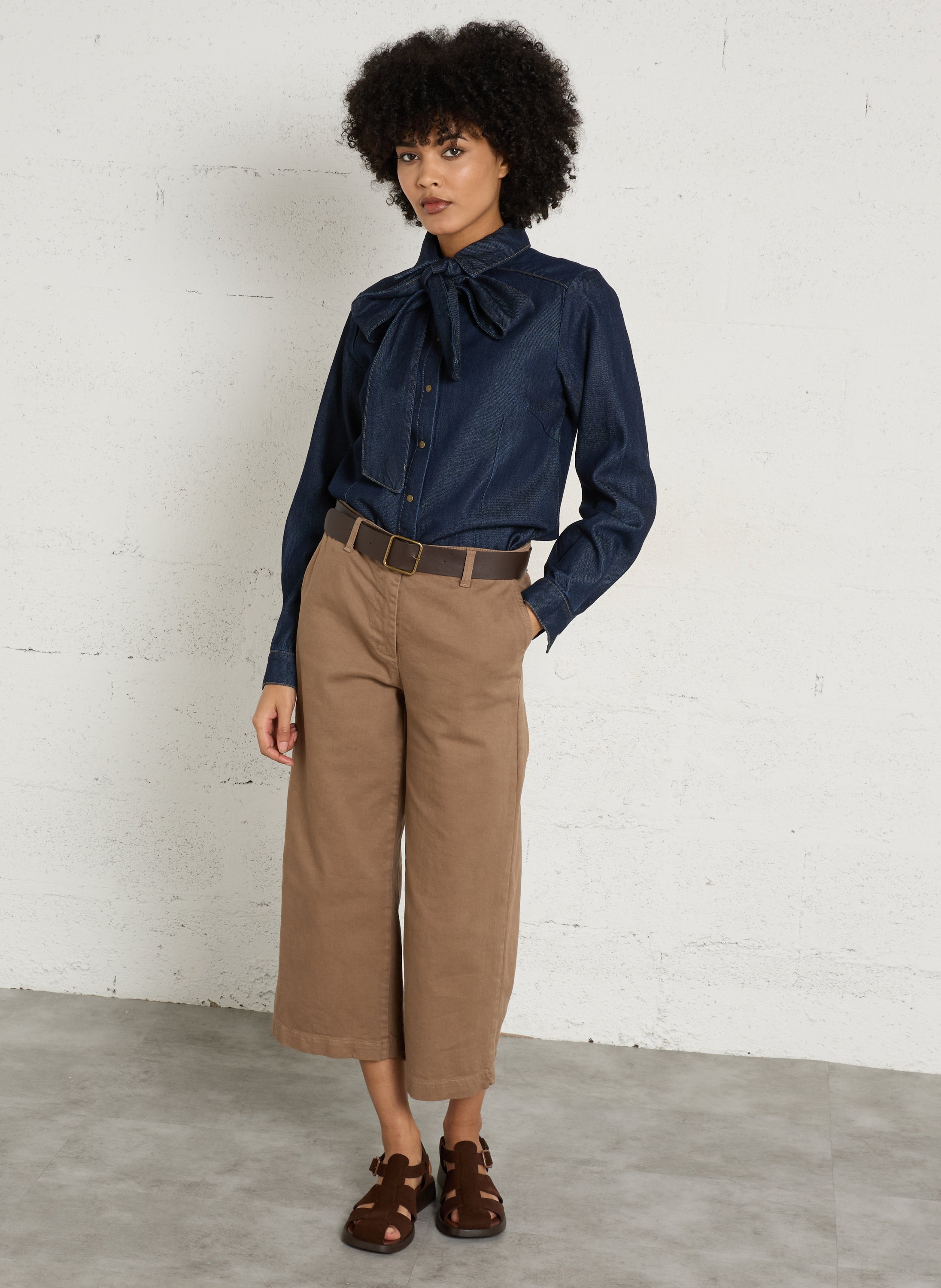 High-waisted cropped cotton-blend jeans PLEASE Brown