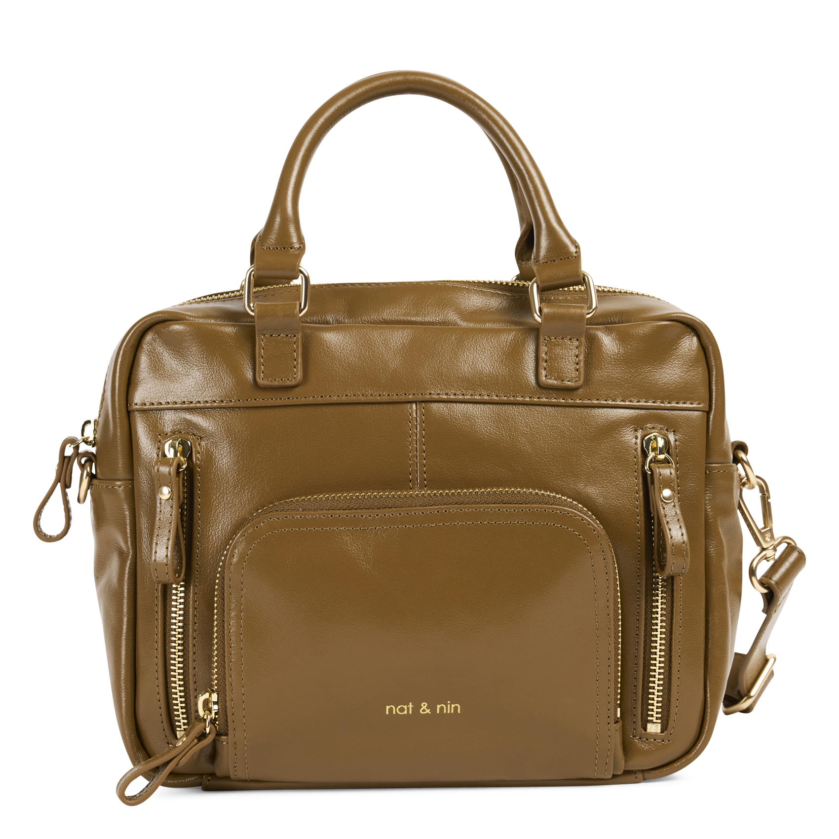 Leren handtas met meerdere vakken NAT & NIN Bruin
