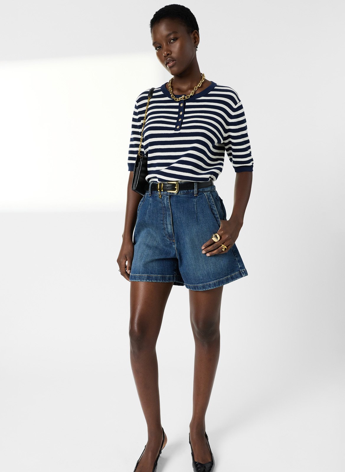 Pull droit col rond en coton rayé GERARD DAREL Bleu