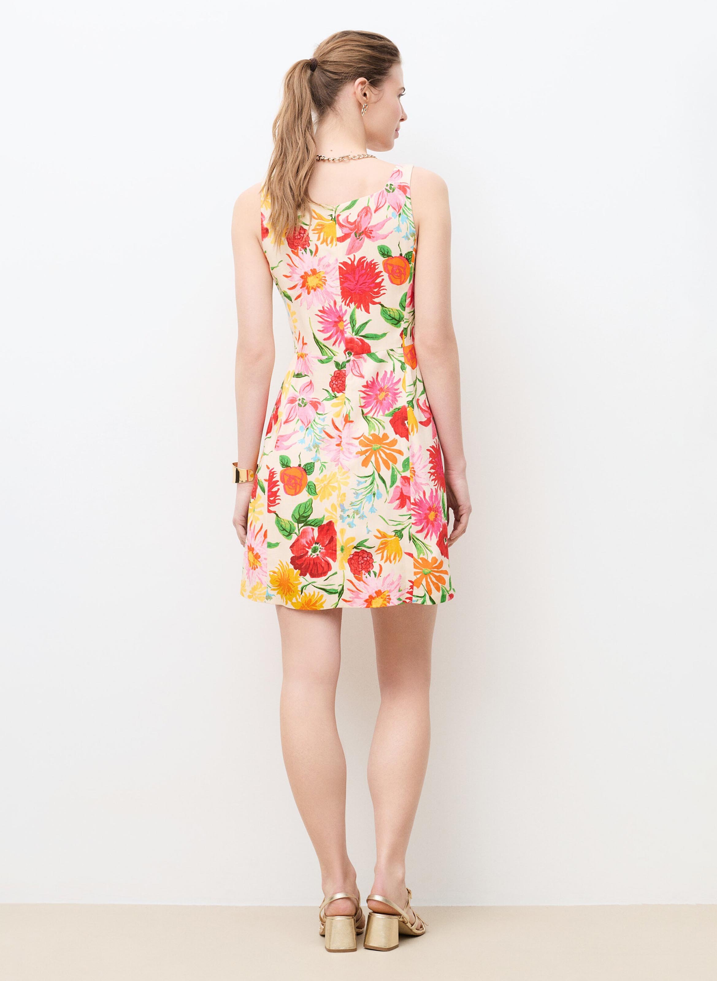 Robe courte col carré  CAROLL Beige