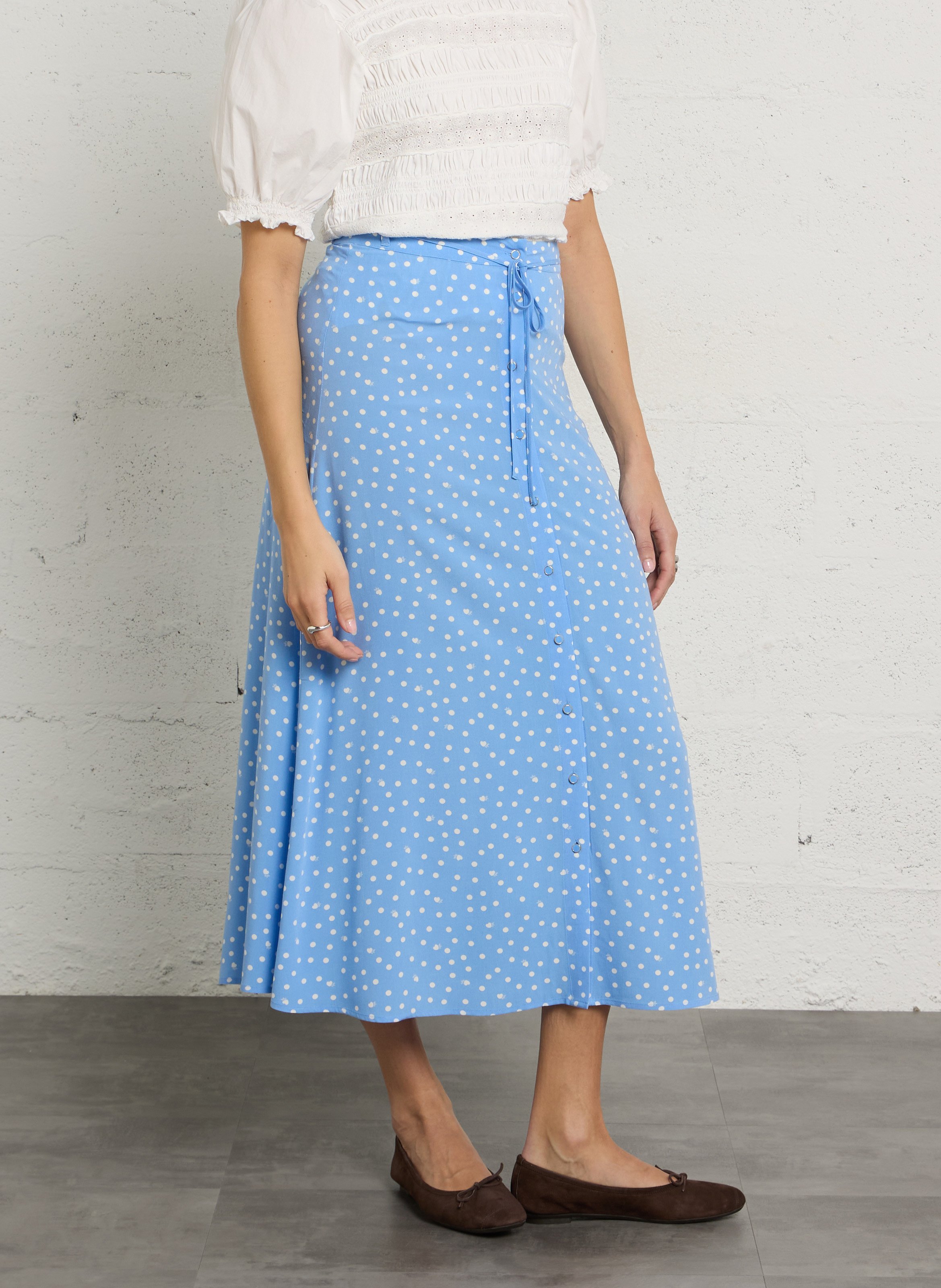 Ausgestellter Rock mit Punkten DES PETITS HAUTS Blau