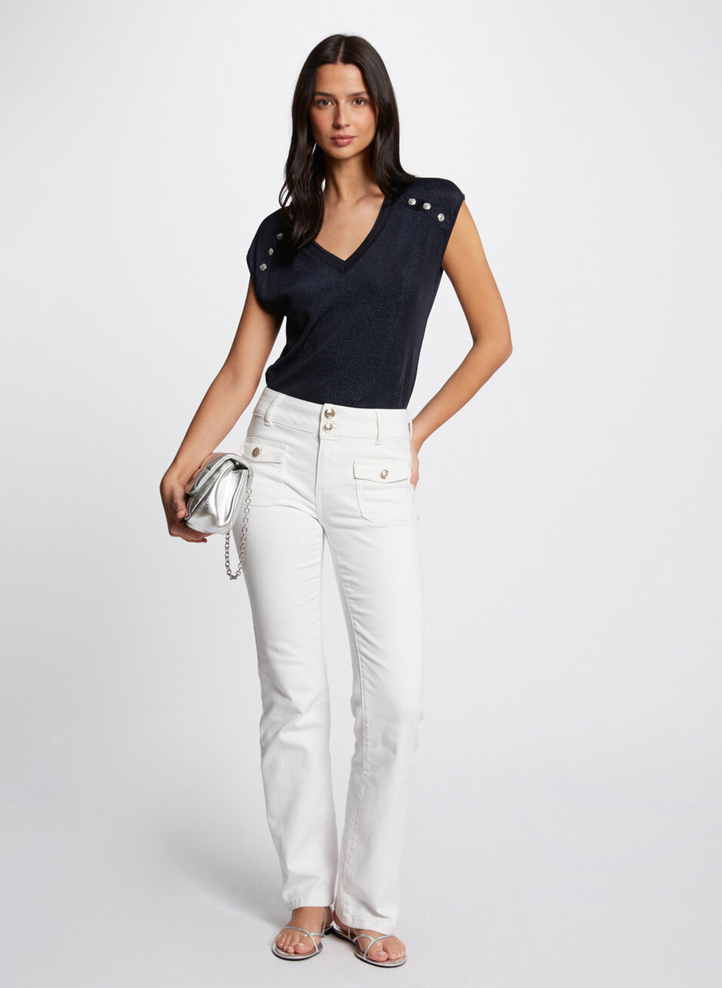 Glanzend T-shirt met V-hals MORGAN Blauw