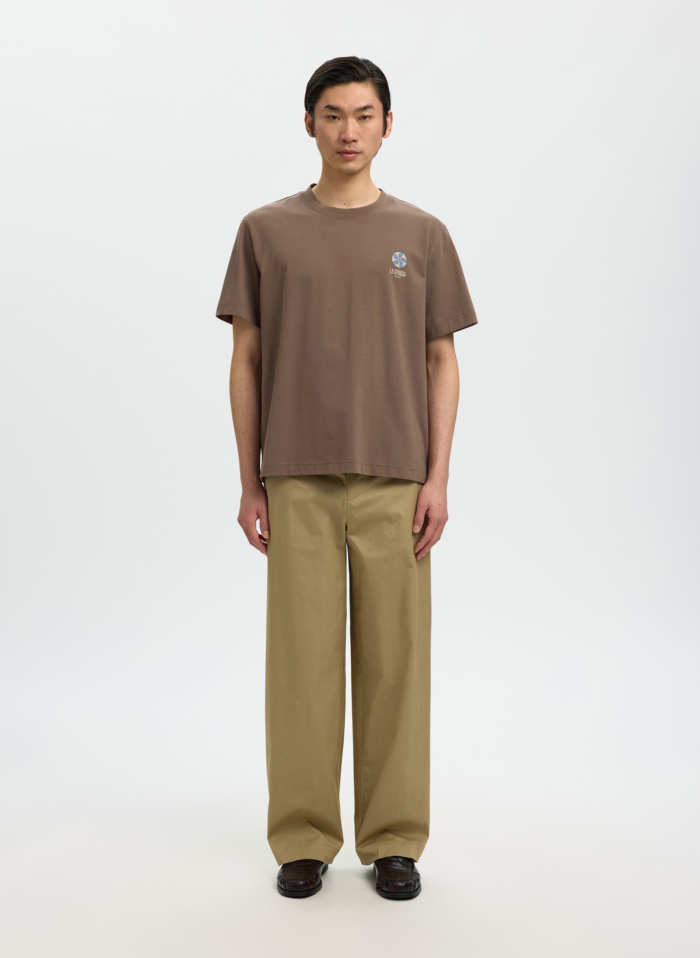 Oversized round neck organic cotton t-shirt SELECTED Brown