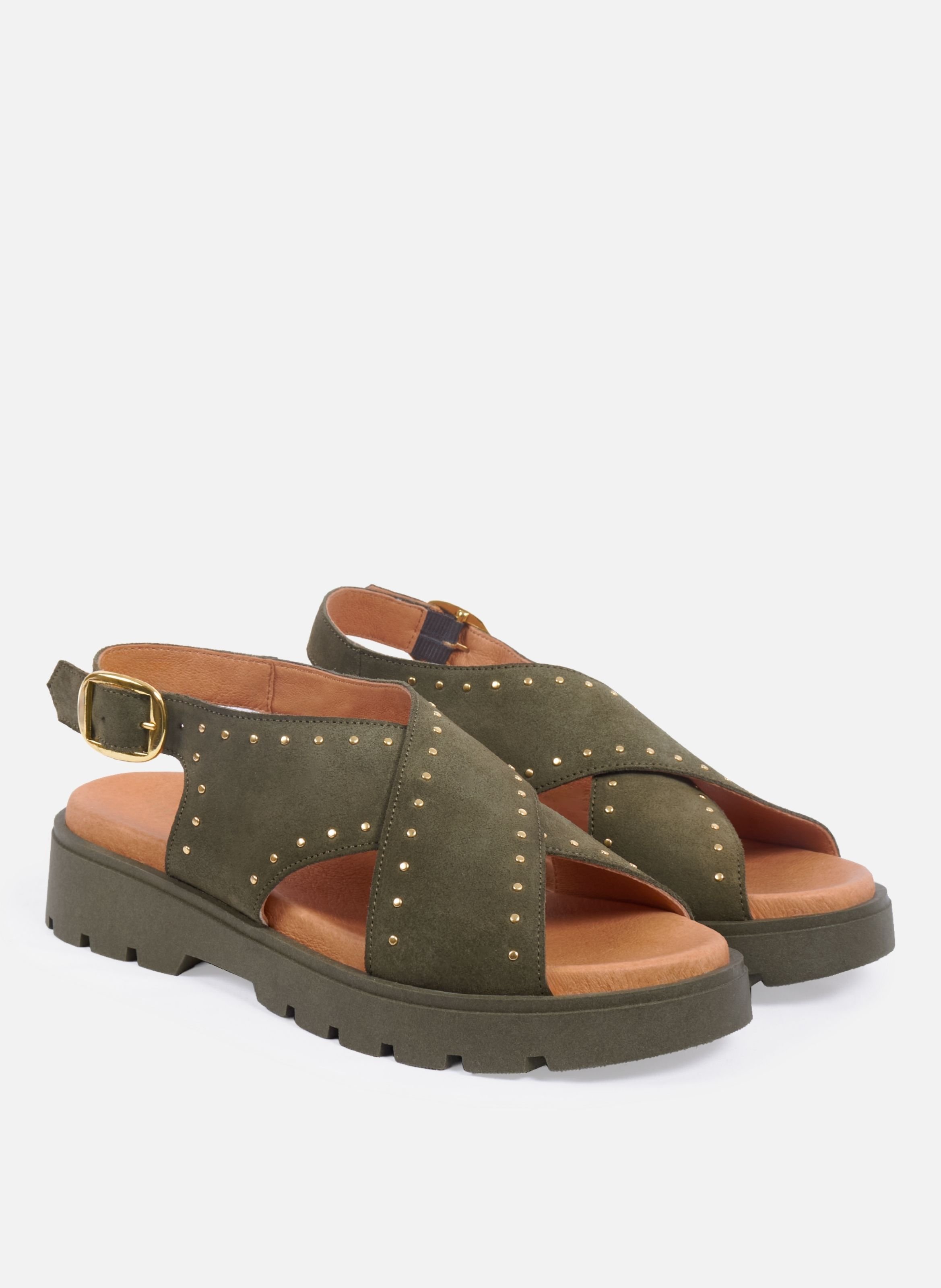 Sandals rubber lou leather suede JULES & JENN Khaki