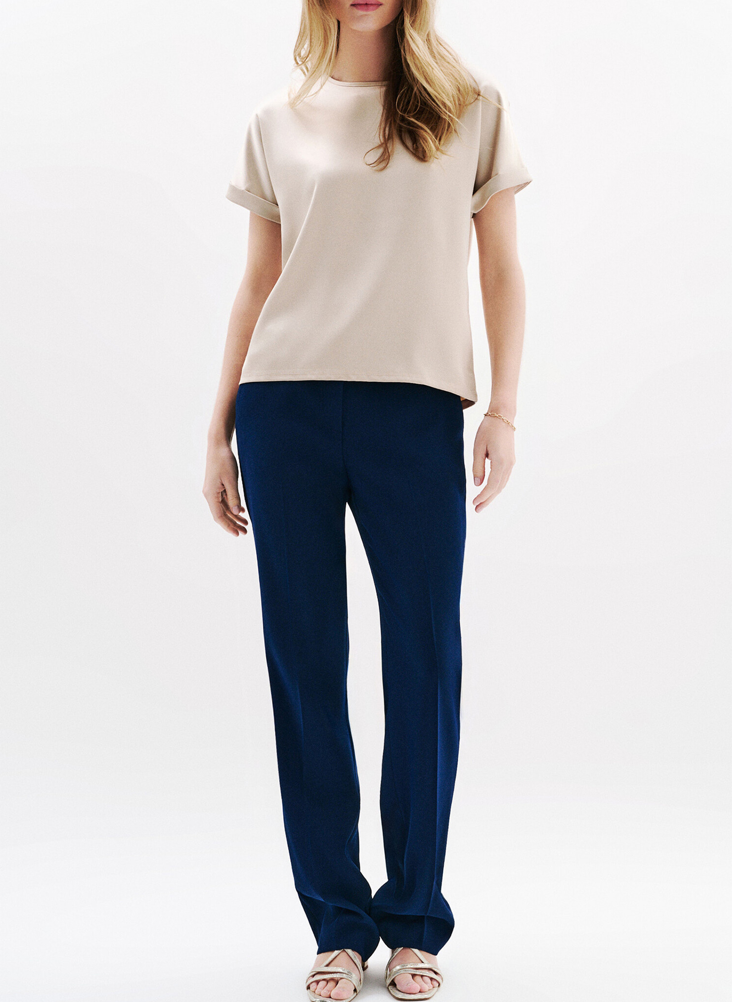 Fließendes Satin-T-Shirt CAROLL Beige