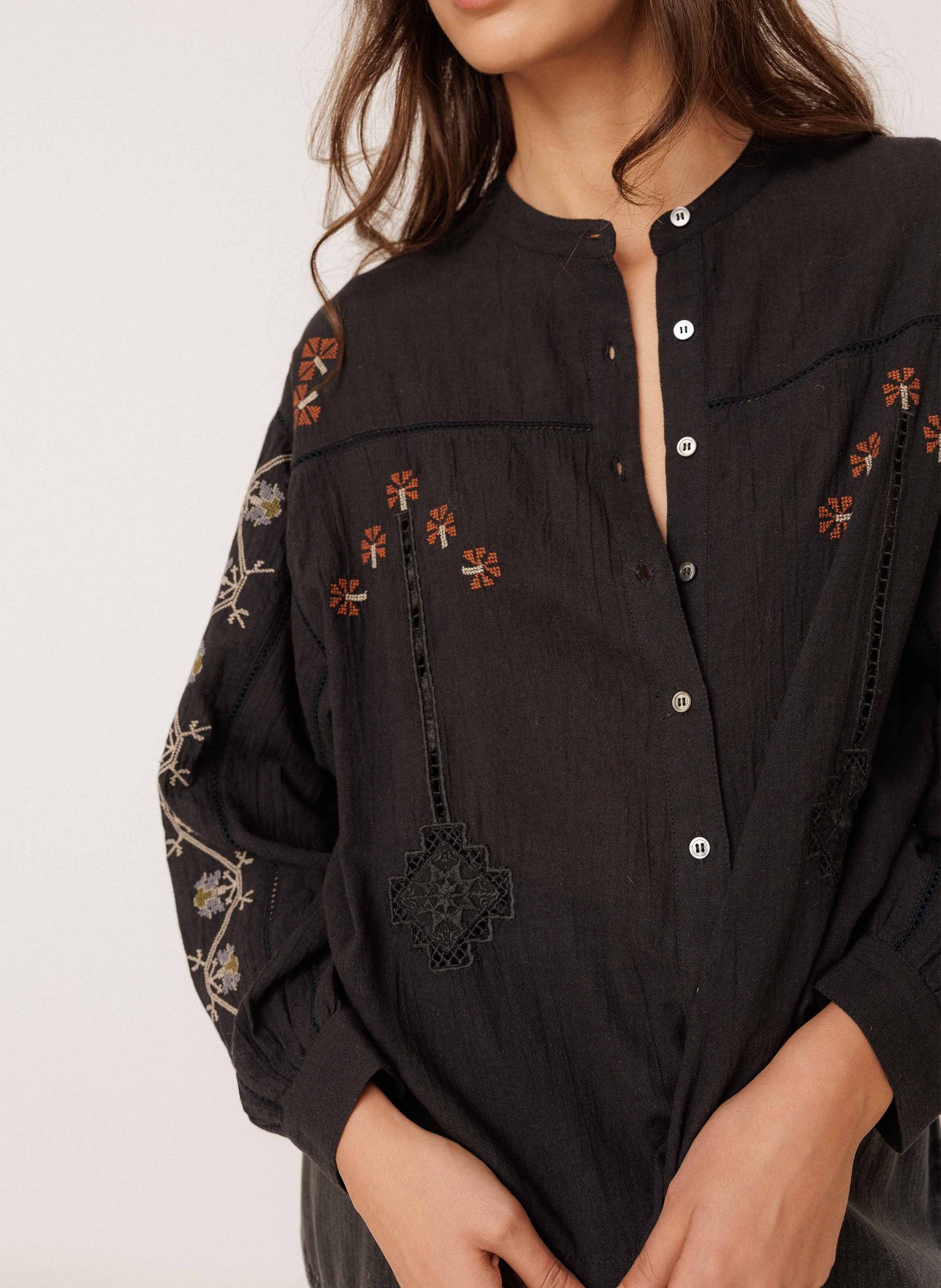 Blouse col rond en coton bio INDI & COLD Noir