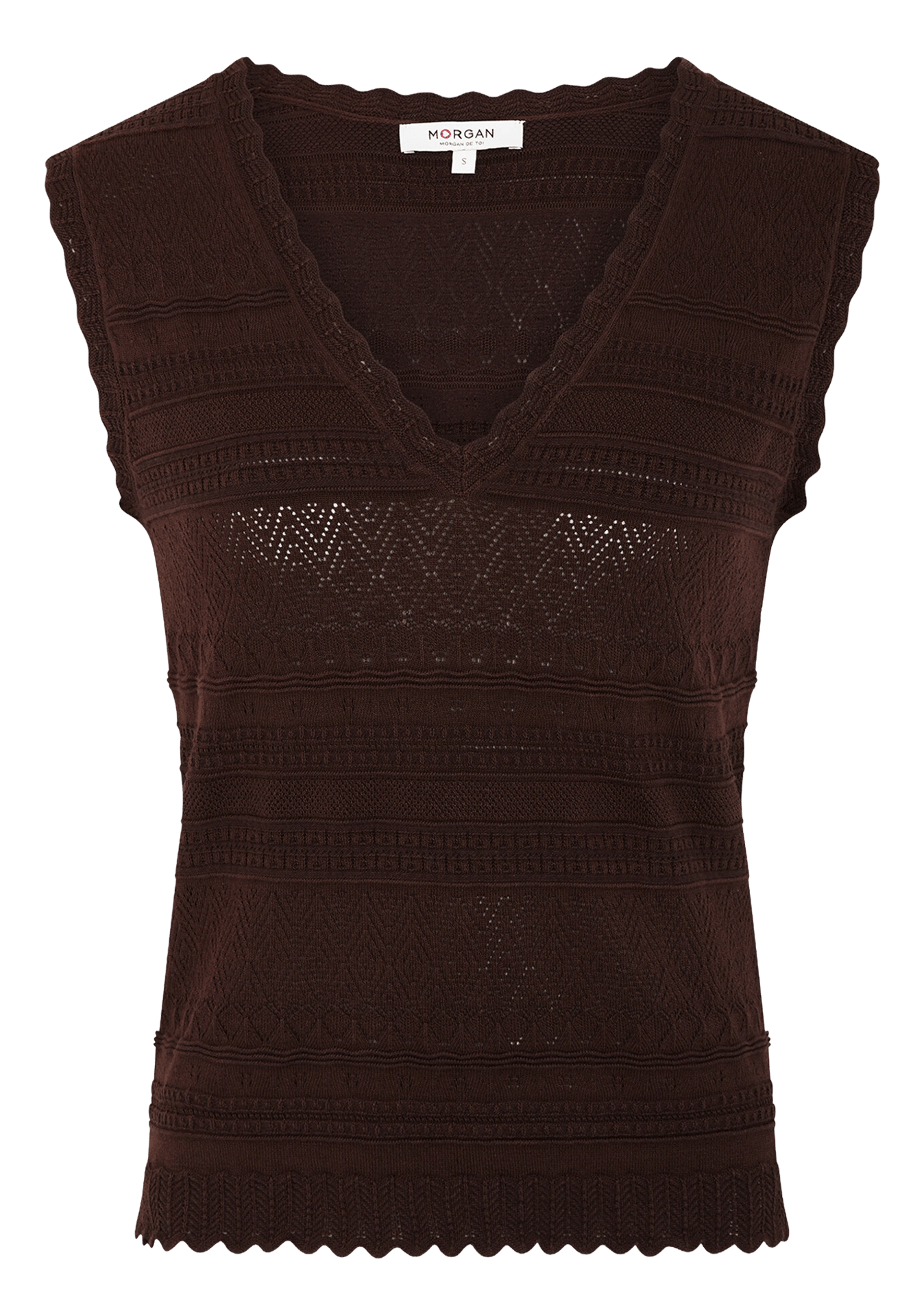 Eng anliegender V-Ausschnitt-Pullover MORGAN Braun