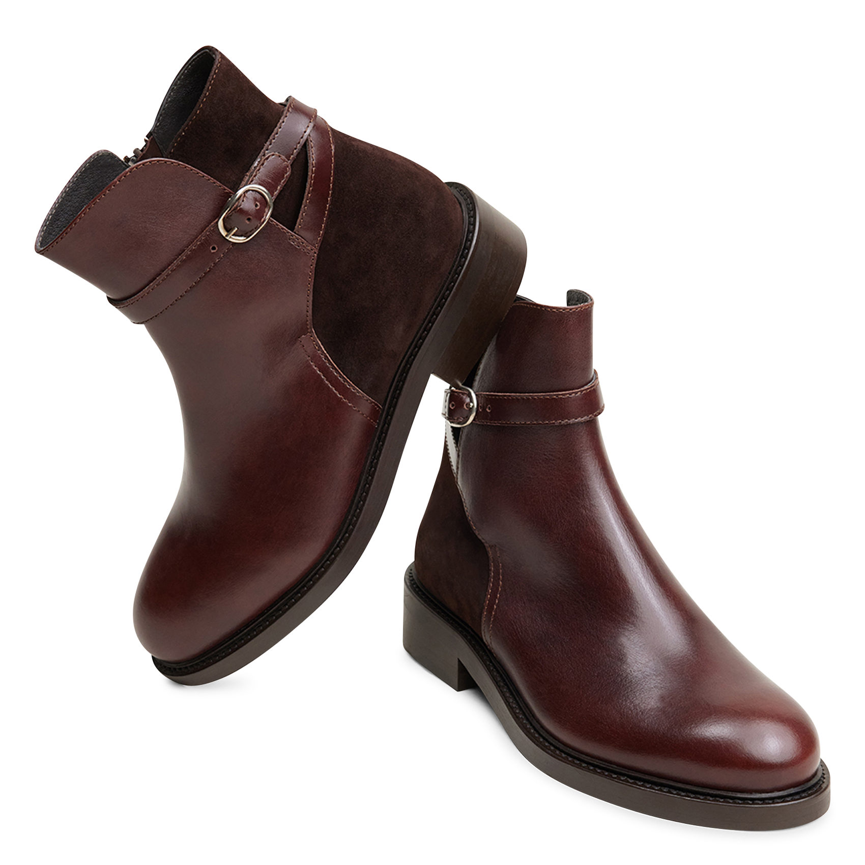 Biker-Stiefeletten aus Leder in Materialmix JONAK Braun