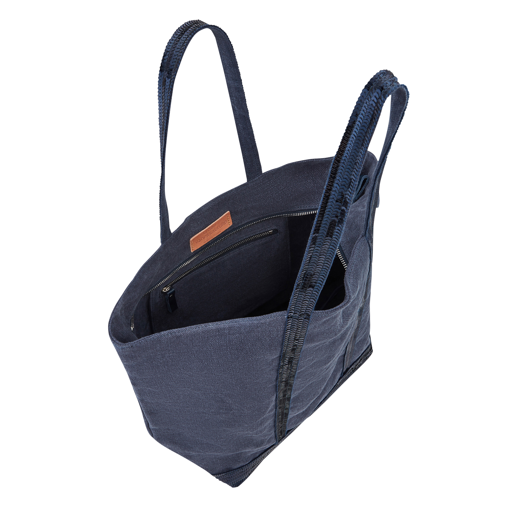 Cabas L brodé avec sequins en lin VANESSA BRUNO Bleu