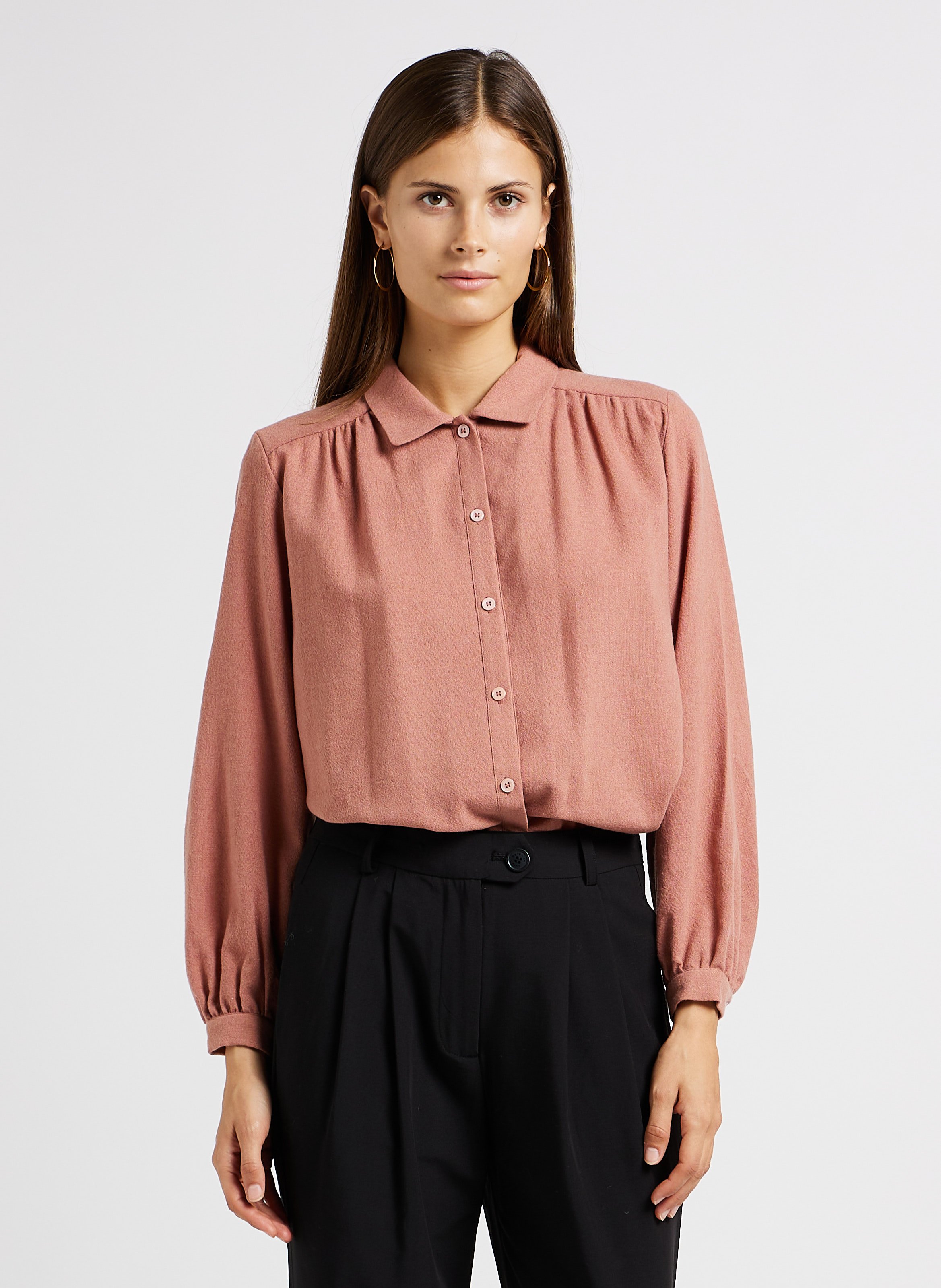 Chemise col classique droite en laine m lang e Rose