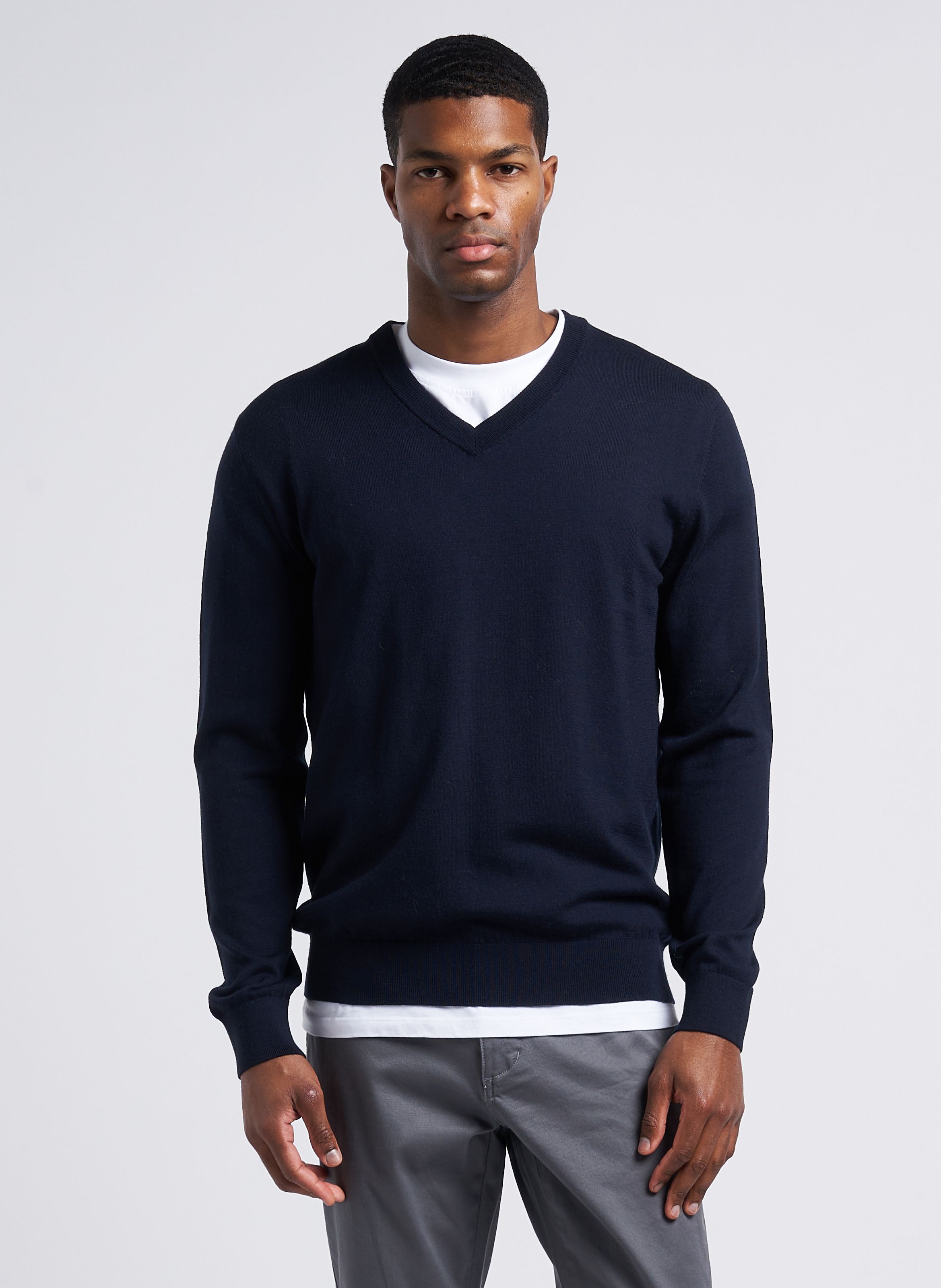 Blue Virgin wool V neck sweater