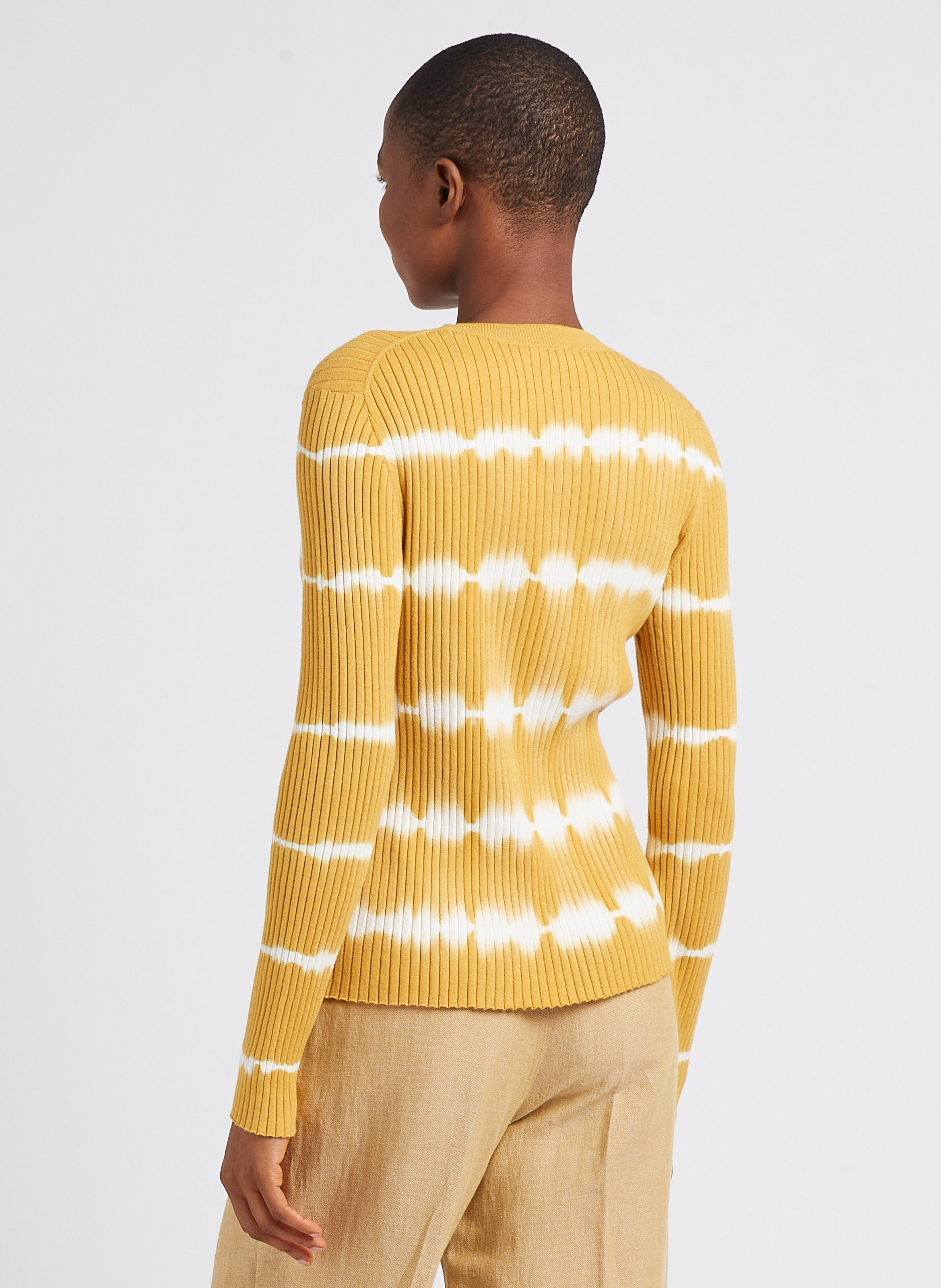 Round-neck ribbed tie-dye print organic cotton top PAUL SMITH Yellow