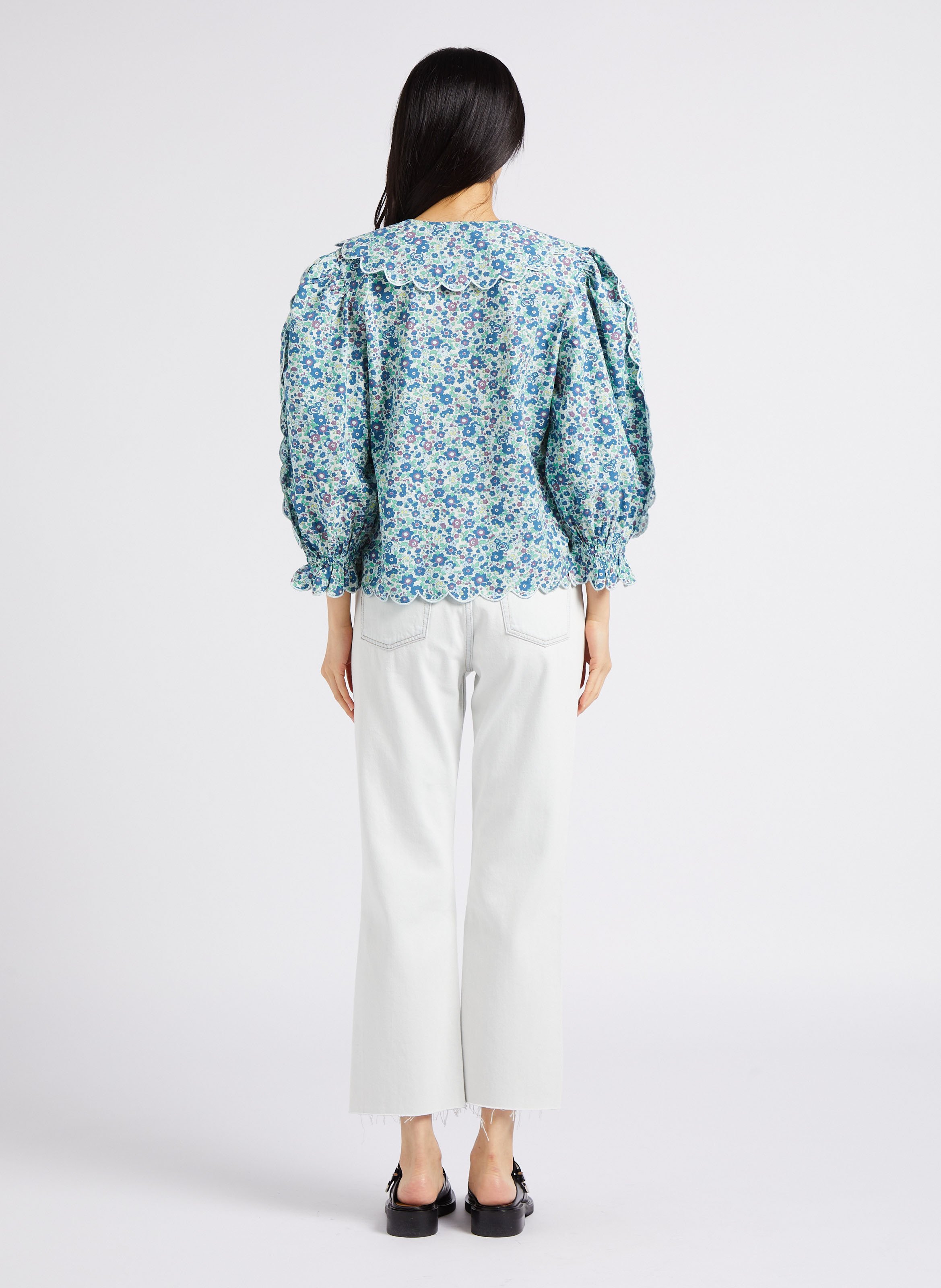 Rechte, katoenen jeans met hoge taille 7 FOR ALL MANKIND Blauw