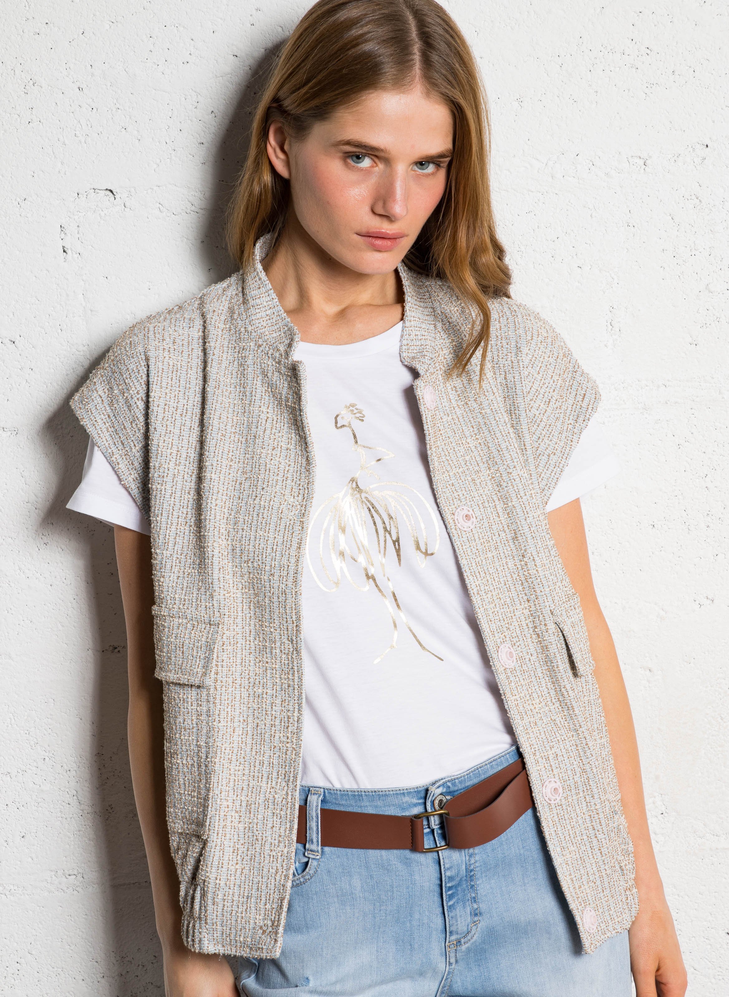 Ärmellose gerade Tweedweste PLEASE Blau