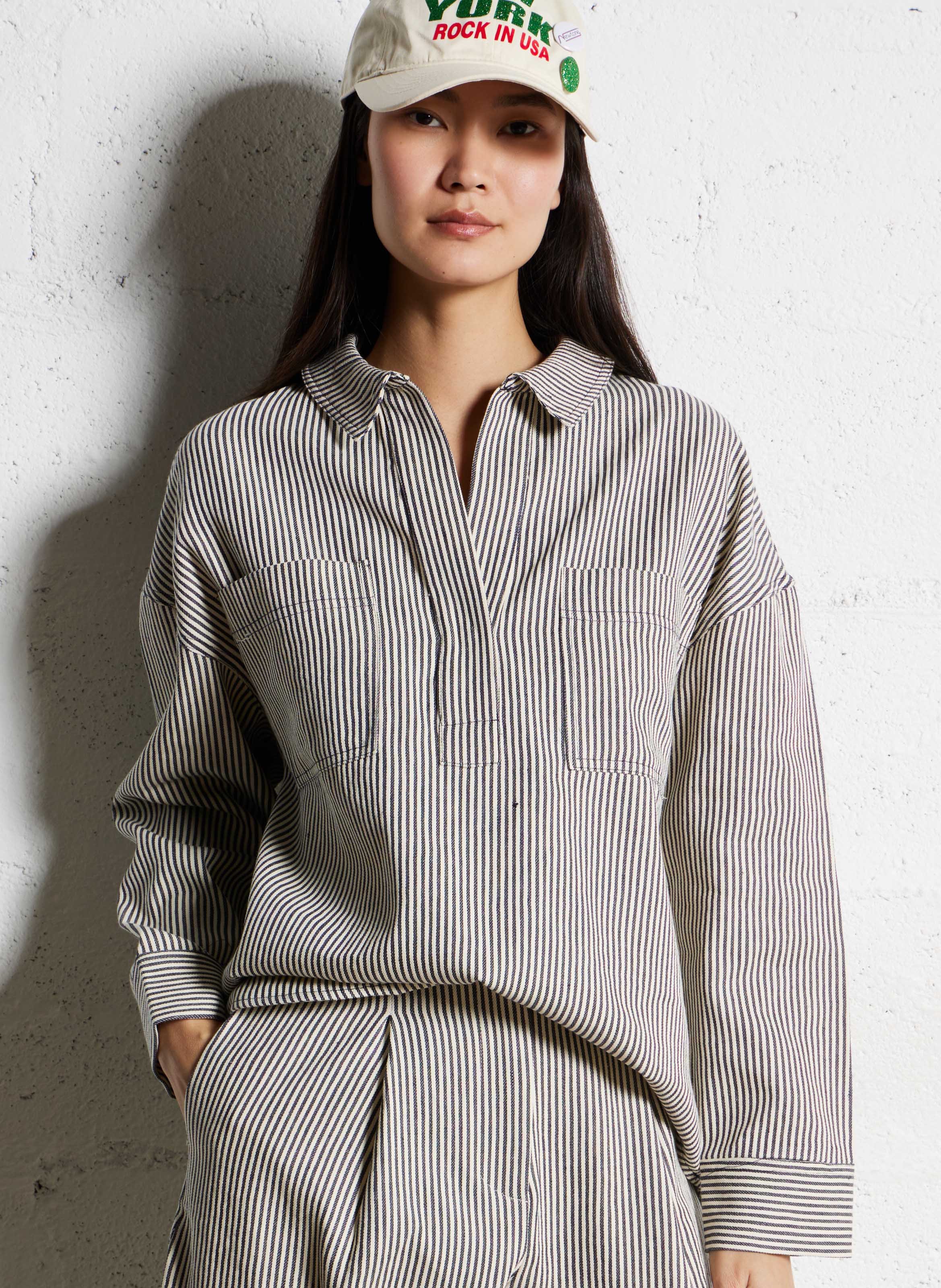 Oversized blouse in mixed cotton THE NEW SOCIETY Blauw