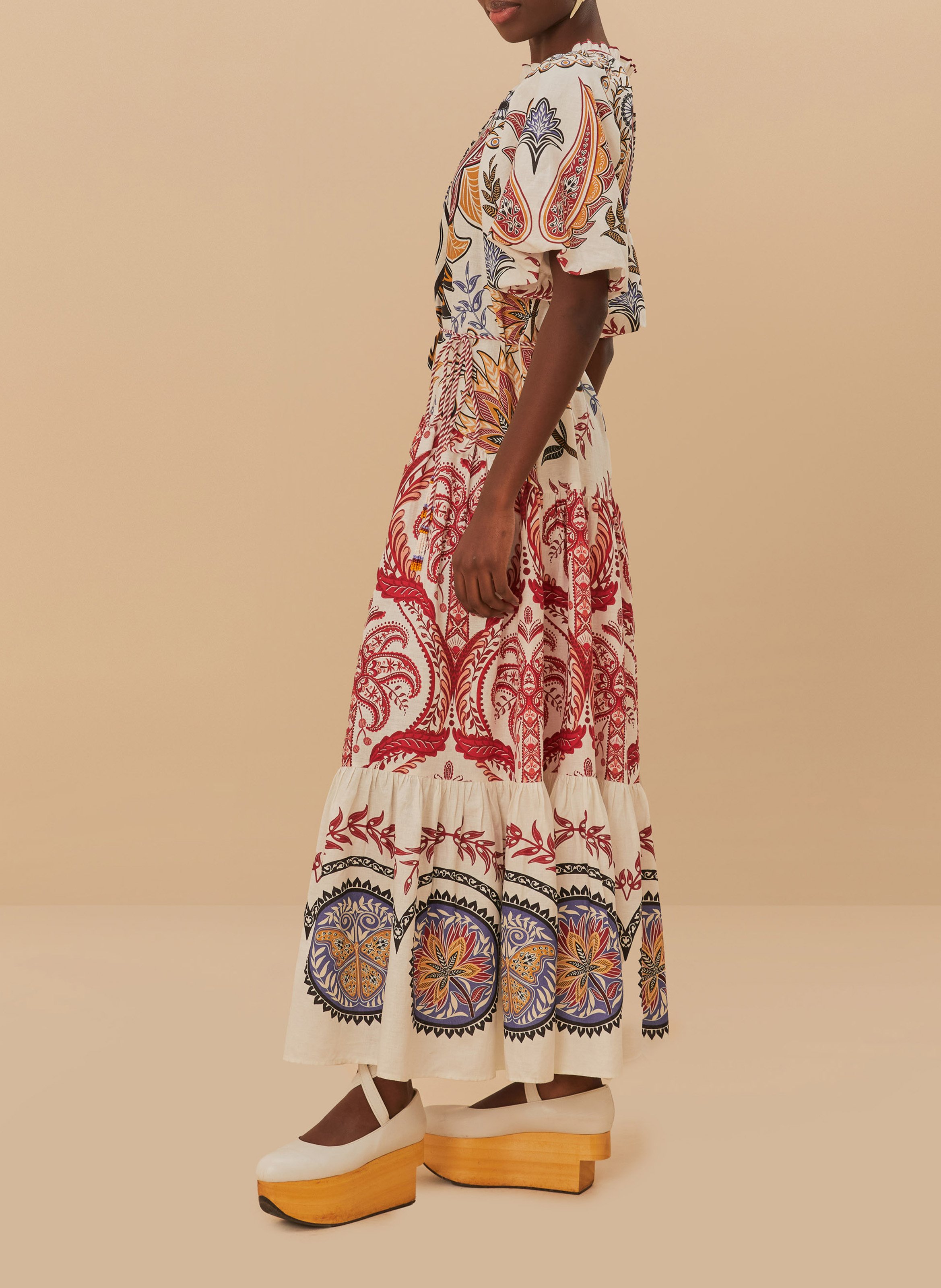 Robe longue en lin mélangé imprimé FARM RIO Multicolore