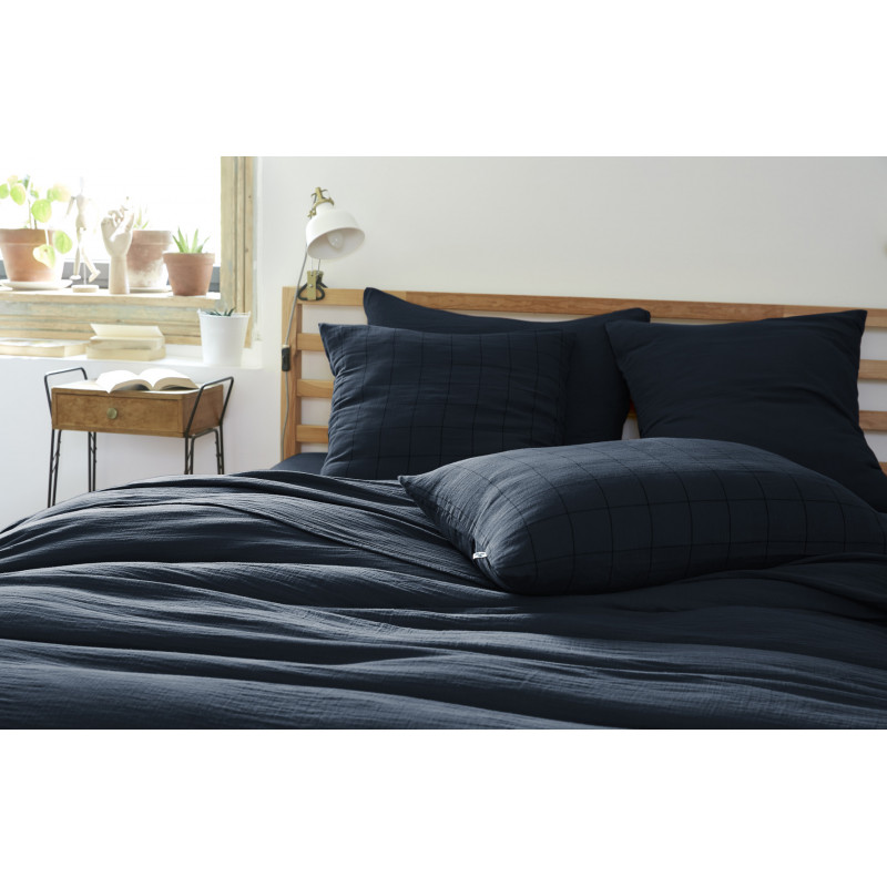 Cotton percale pillow case L'EFFET PAPILLON Blue