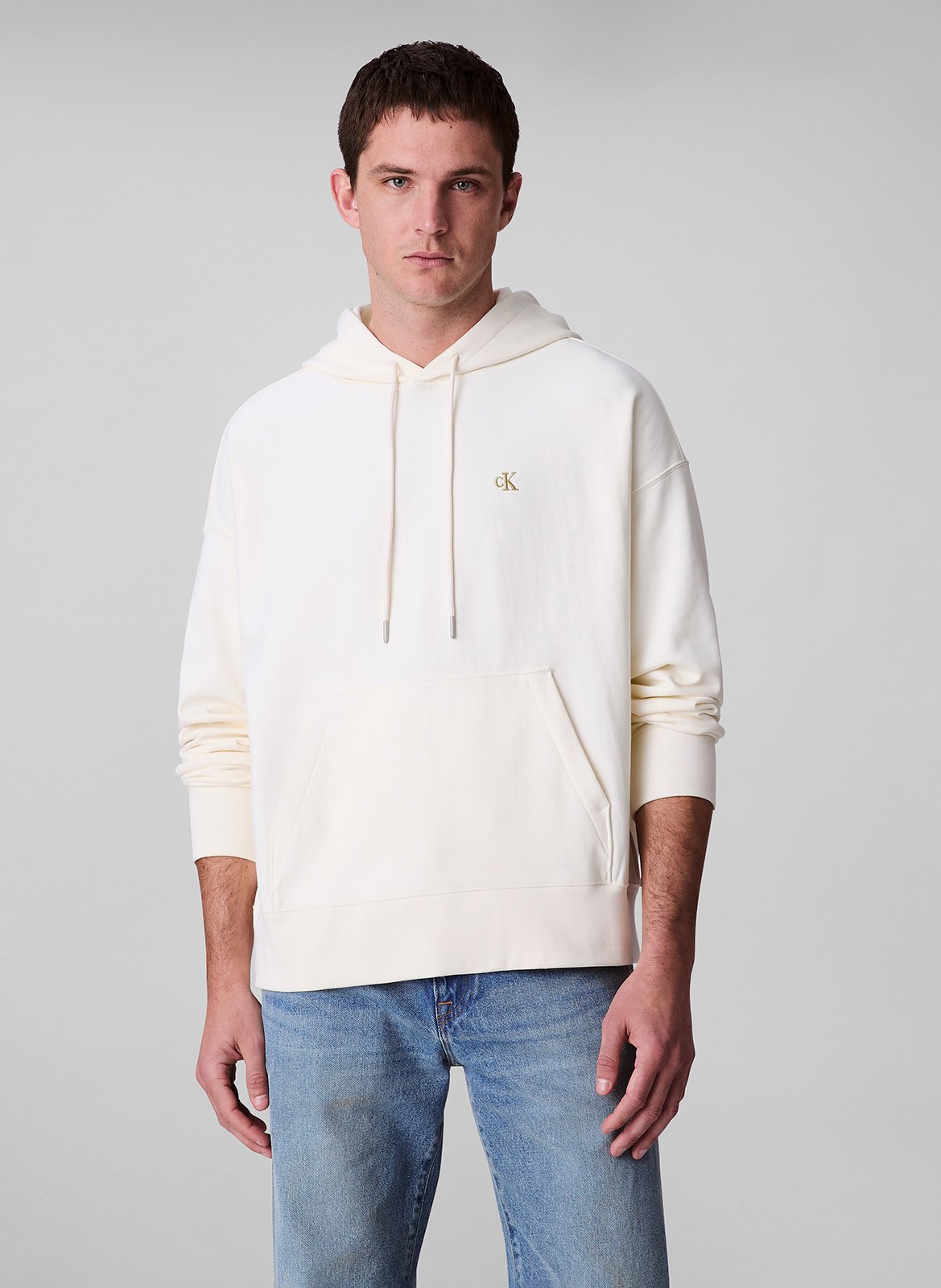 Sweat à capuche uni en coton mélangé CALVIN KLEIN Blanc