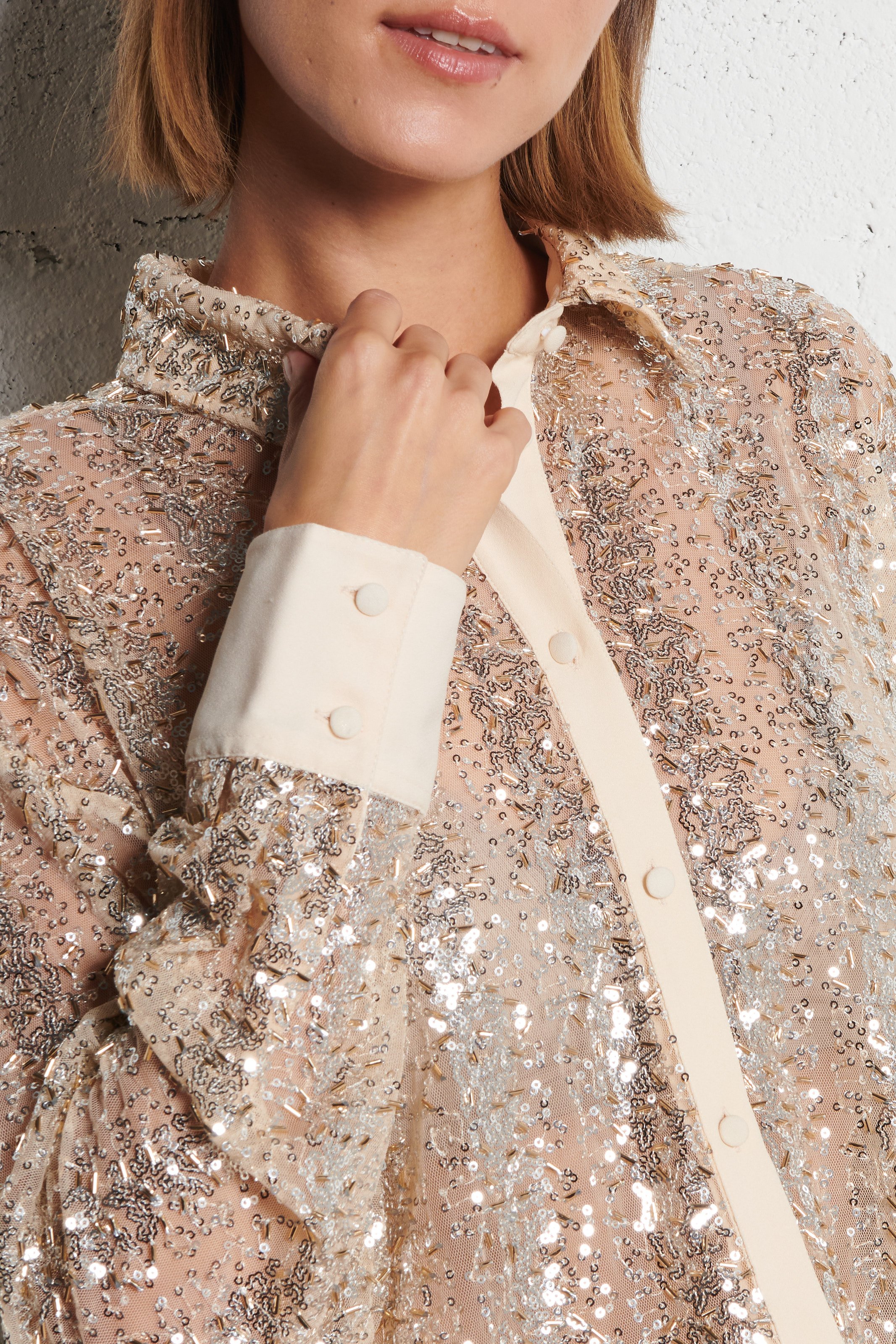 Straight shirt with rhinestones and pearls IKKS Golden