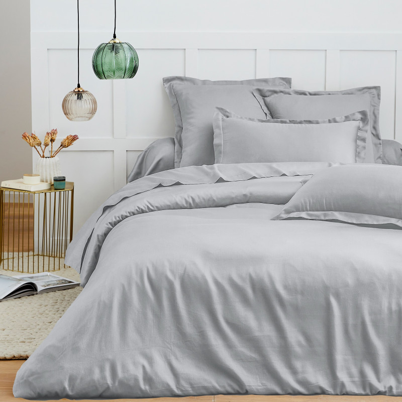 Housse de couette 260 x 240 cm "prémium" pour lit 2 places king size COTON PUR Gris
