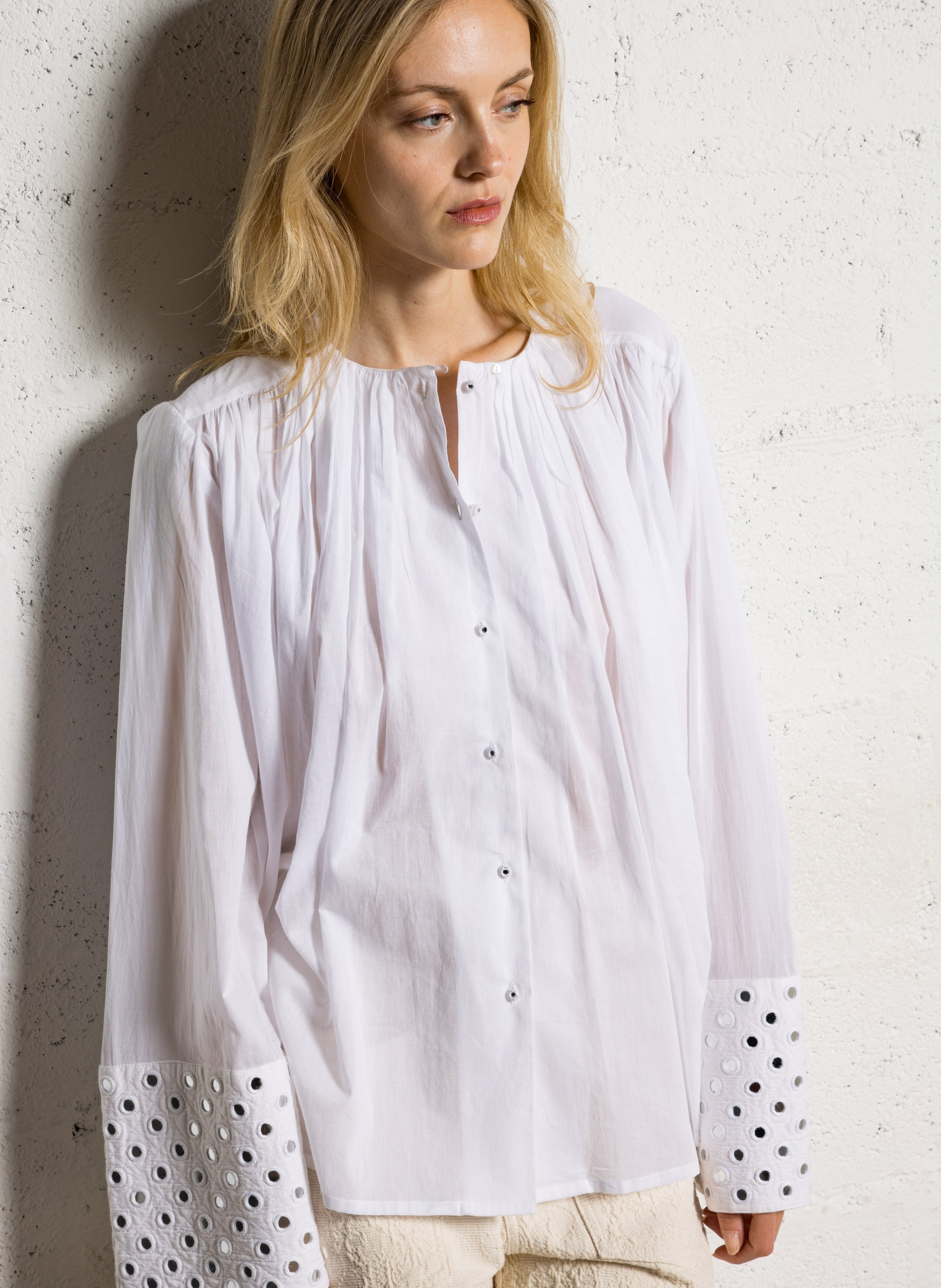 Round-neck cotton blouse LAURENCE BRAS White