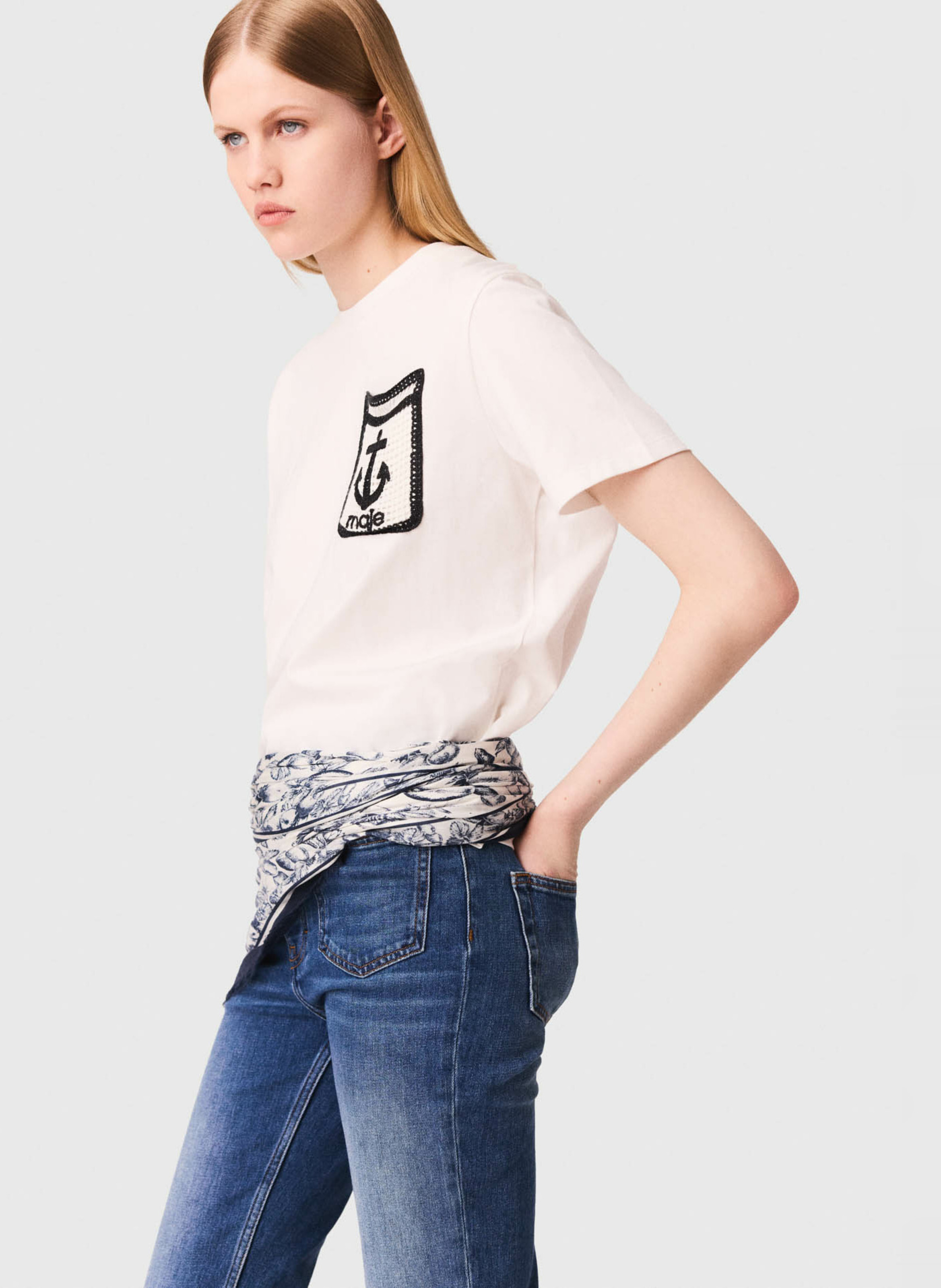 Tee-shirt col rond en coton MAJE Blanc