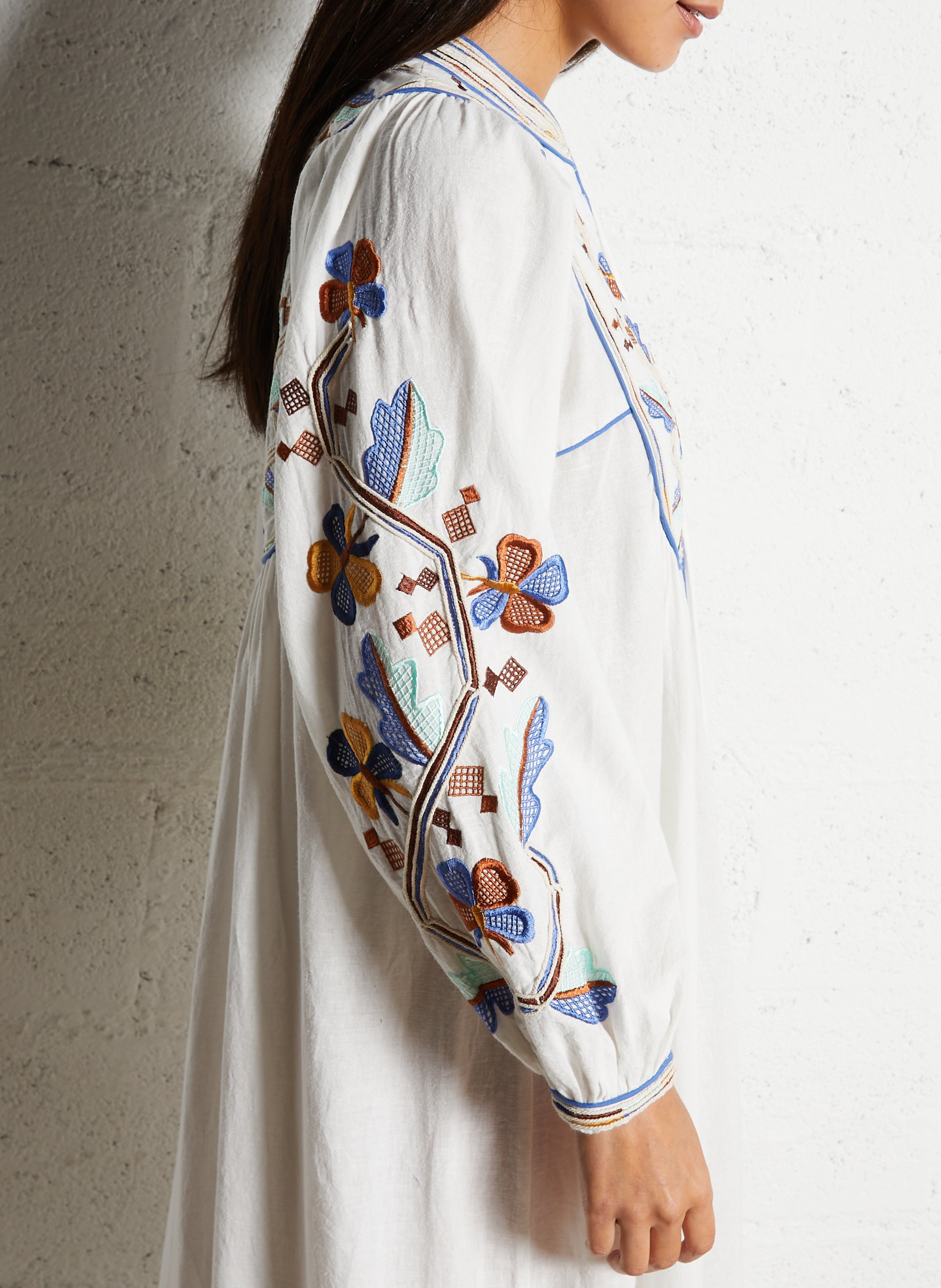 Baumwoll-Midikleid mit Henley-Ausschnitt Mehrfarbig