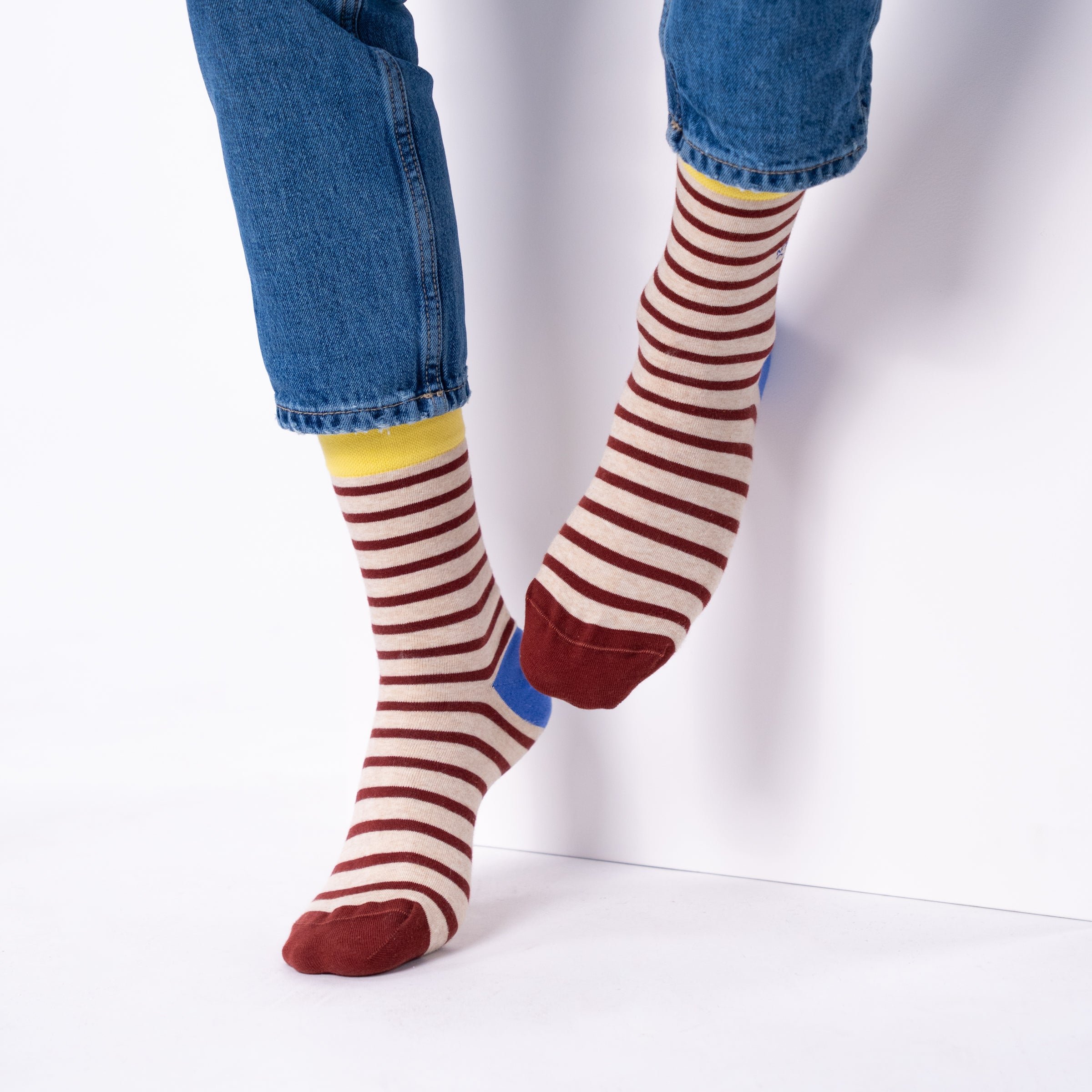 Combed cotton socks with wide stripes BILLYBELT Beige