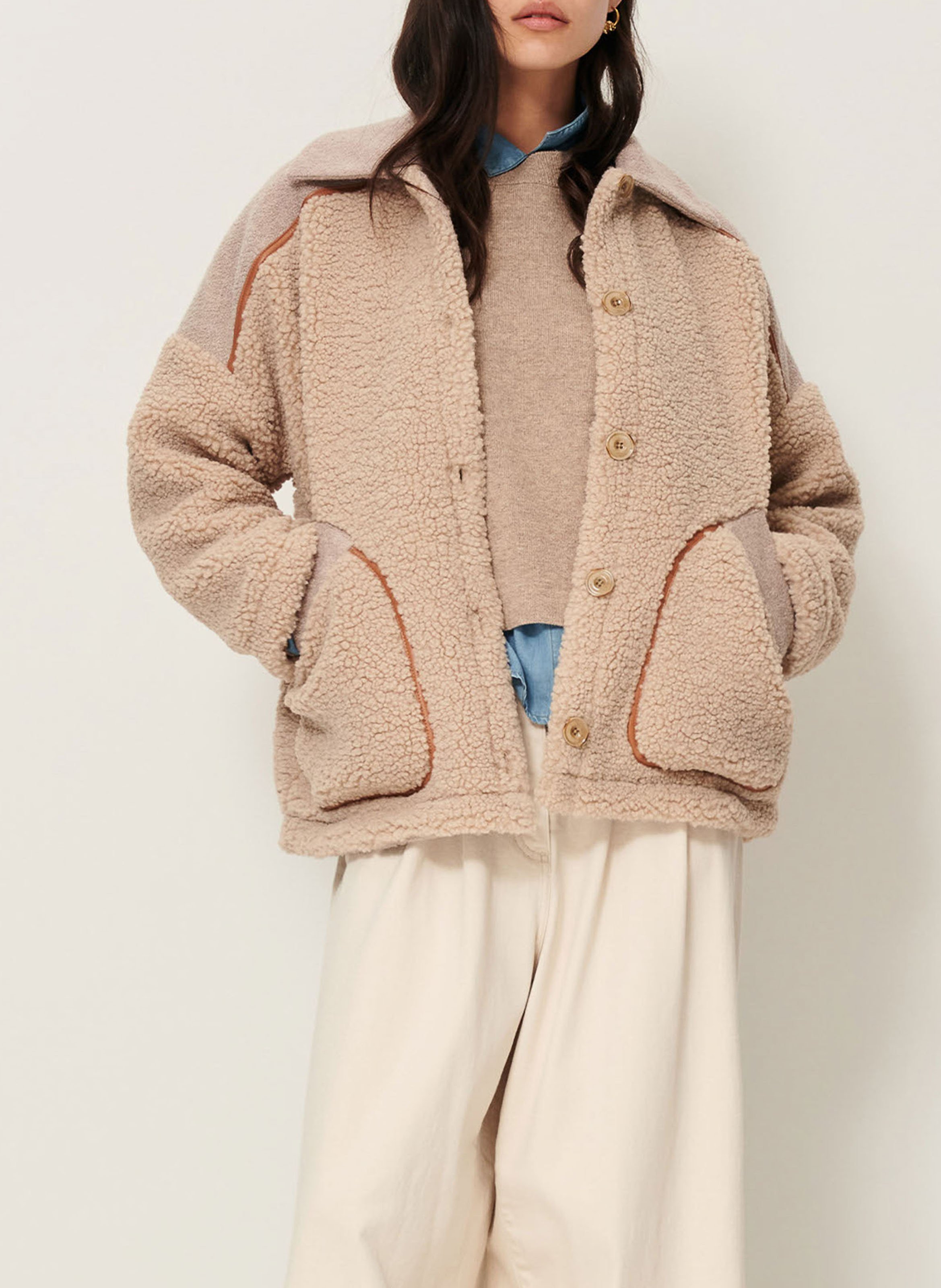 Veste oversize en laine mélangée SESSUN Beige