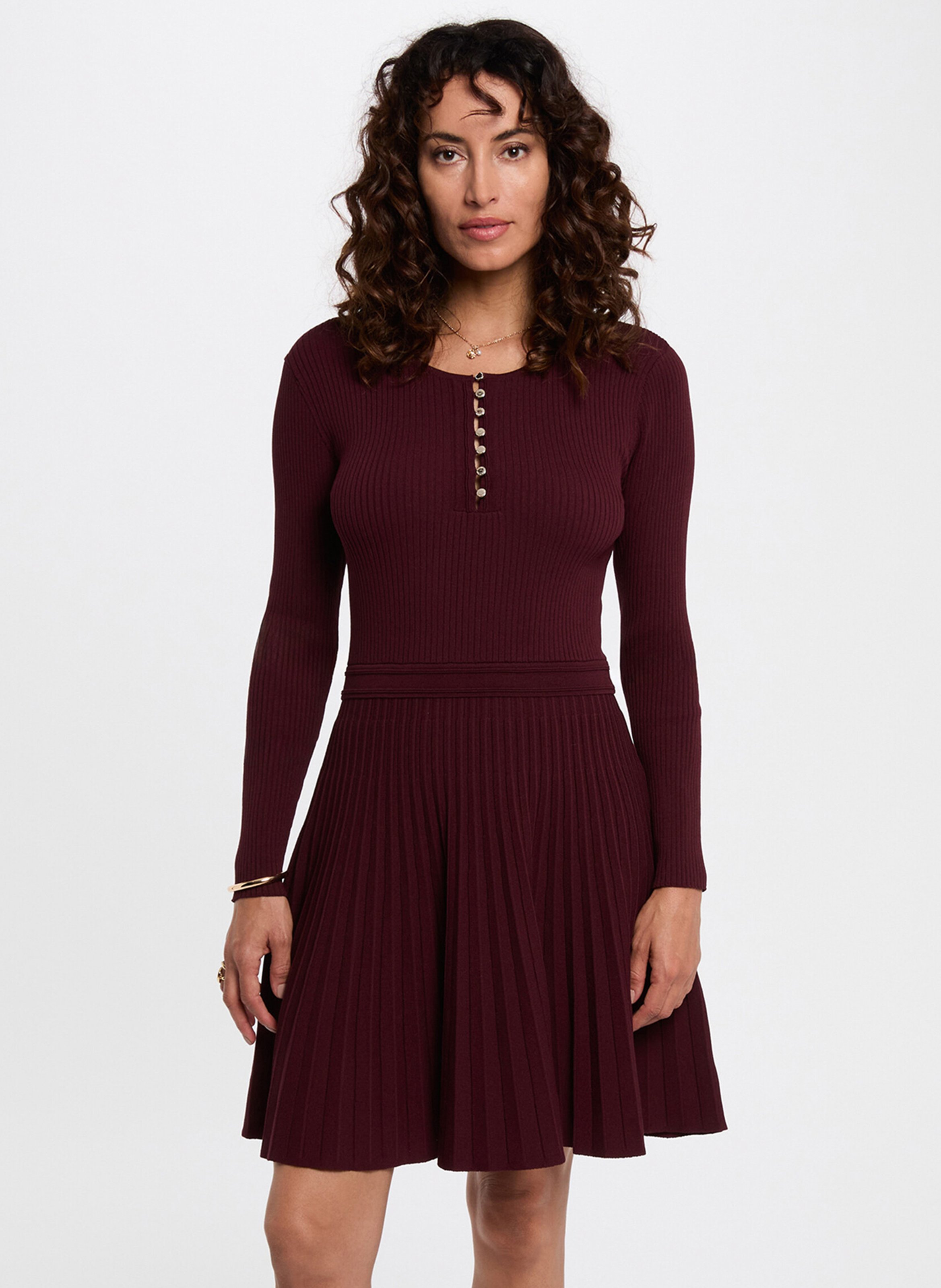 Round-neck knit midi dress MORGAN Purple